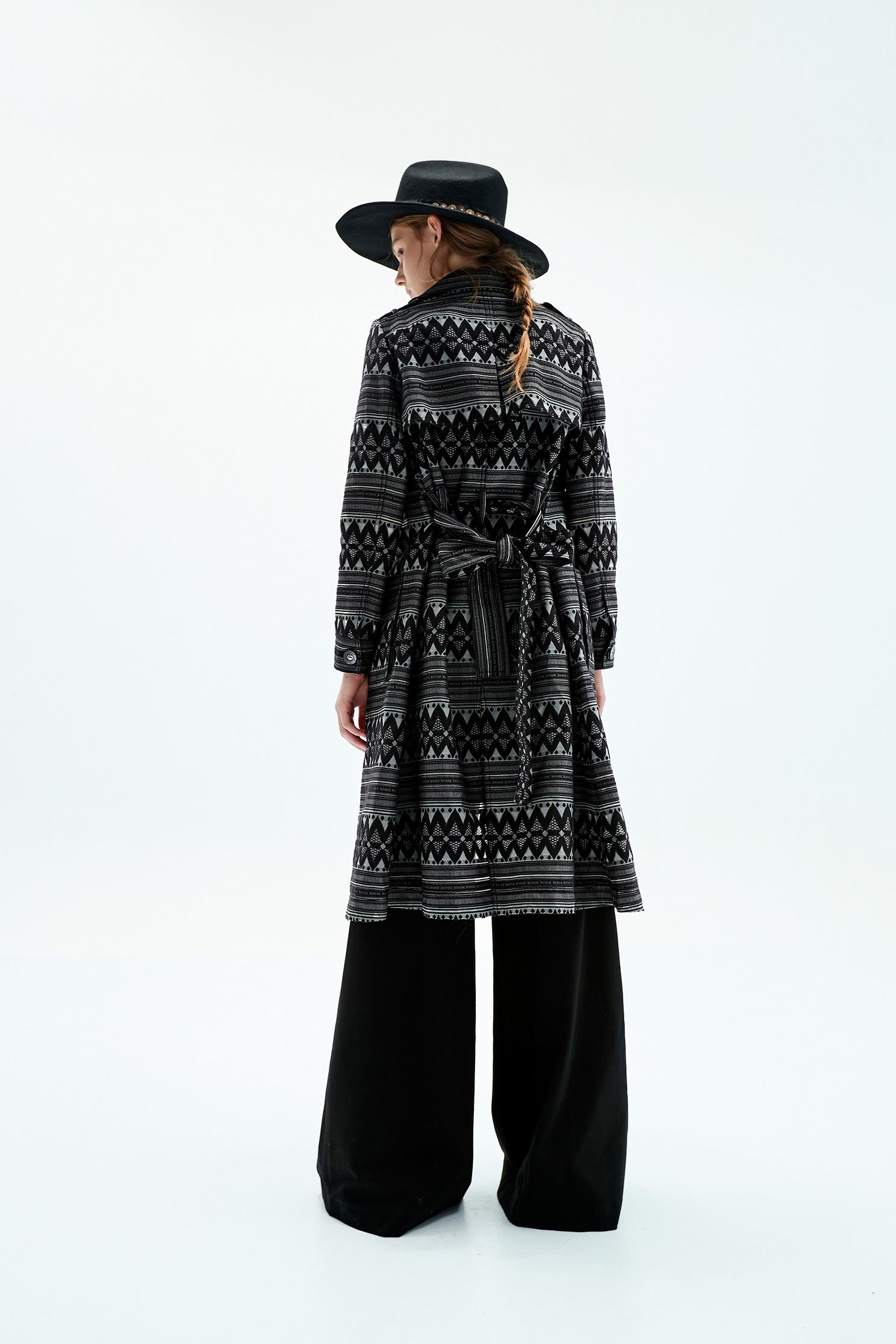 Boho Pattern Print Trench CoatClassic retro jacquard trench coat,Embroidered,Outerwear,Season (AW) Look,Belts,Trench coats