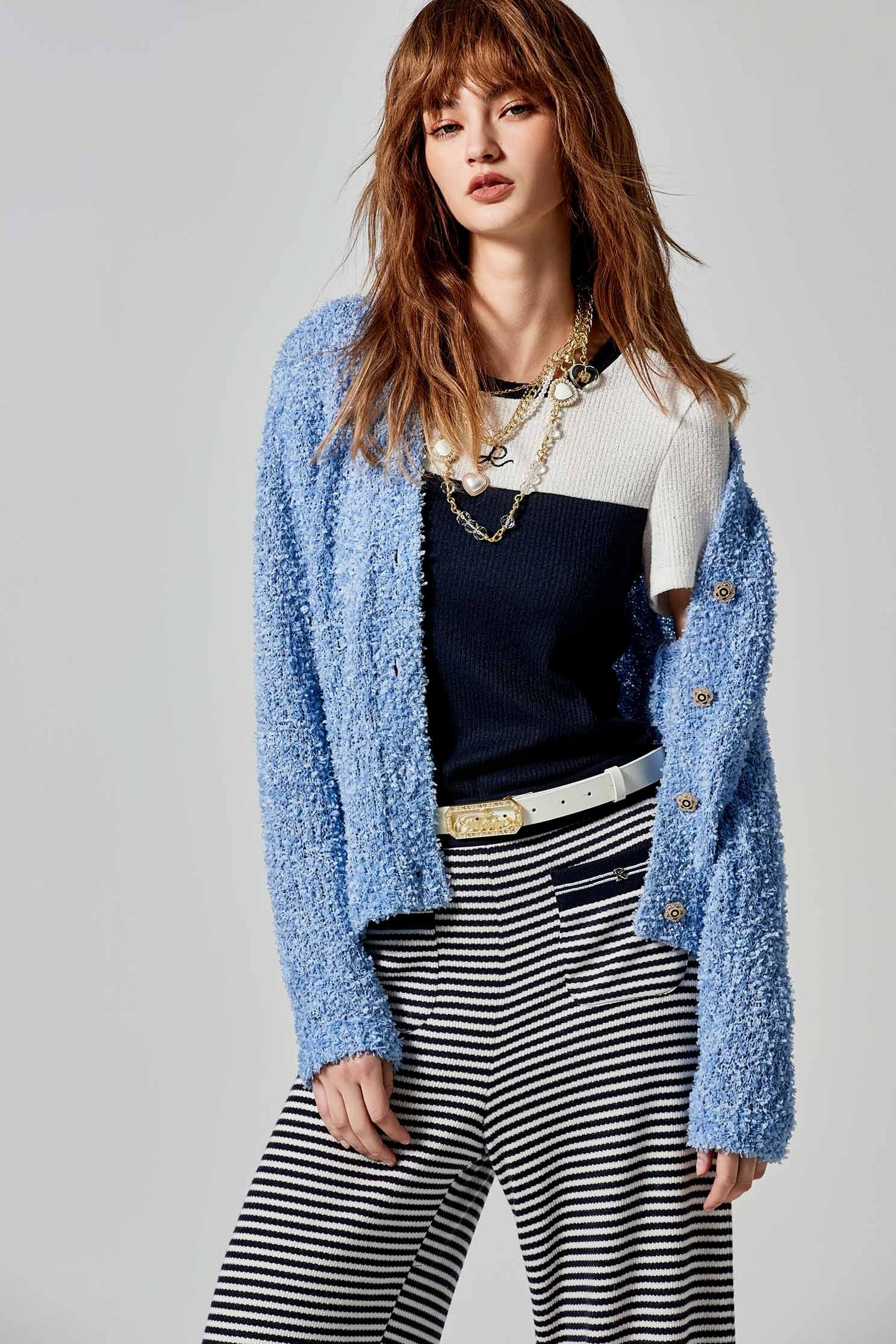 Blue V-neck CardiganBlue V-neck Cardigan,Outerwear,Season (SS) Look,Knitted,Knitted coats