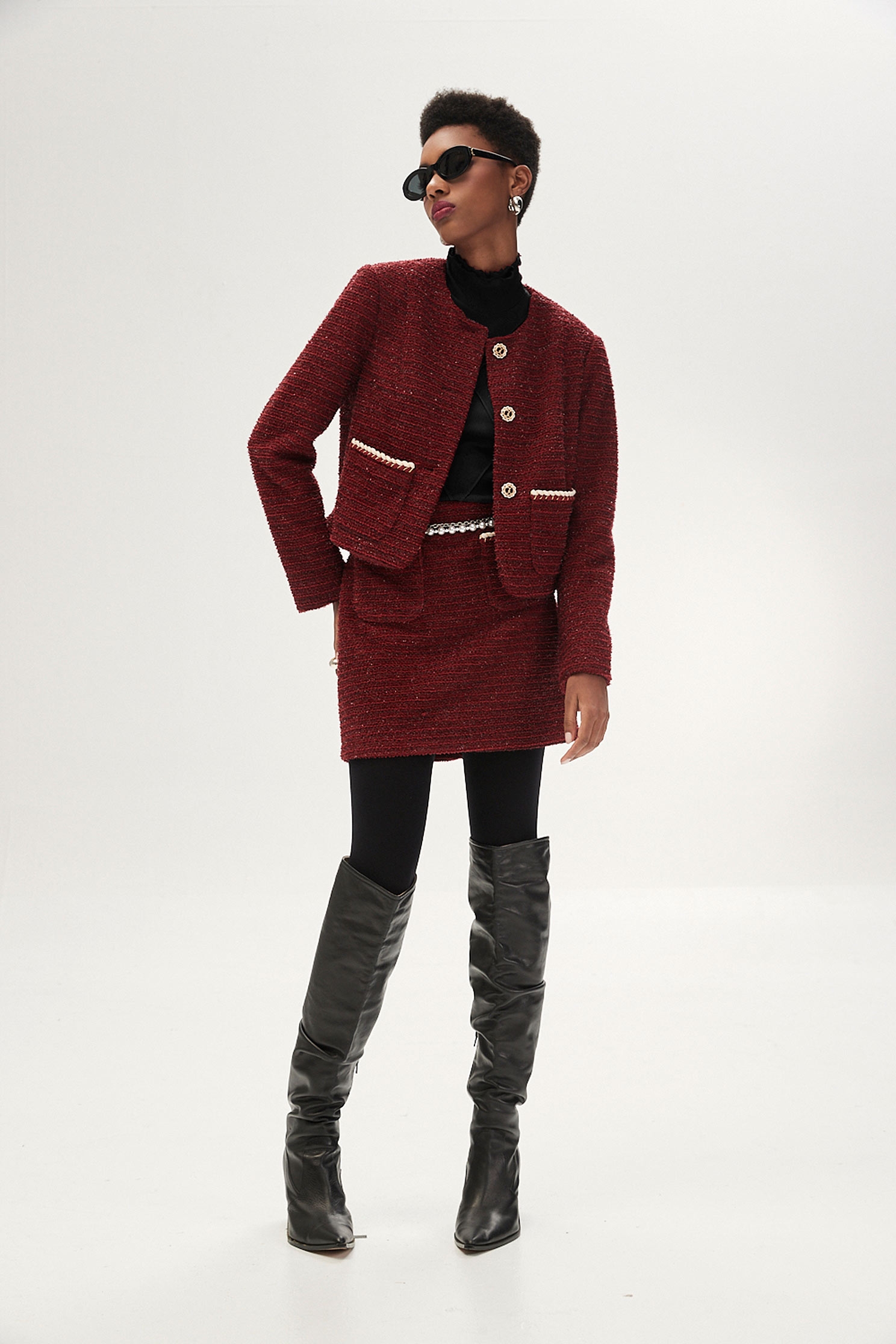 Wine Red Tweed JacketWine Red Tweed Jacket,Jackets,Outerwear,Season (SS) Look