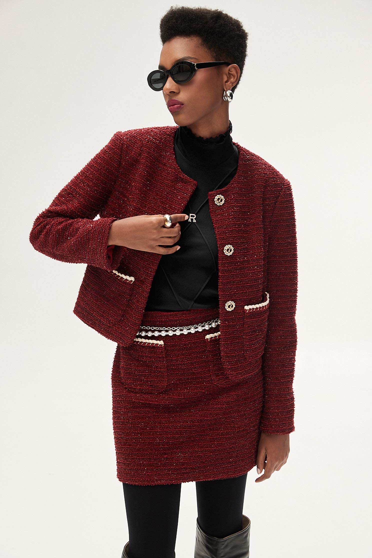 Wine Red Tweed JacketWine Red Tweed Jacket,Jackets,Outerwear,Season (SS) Look