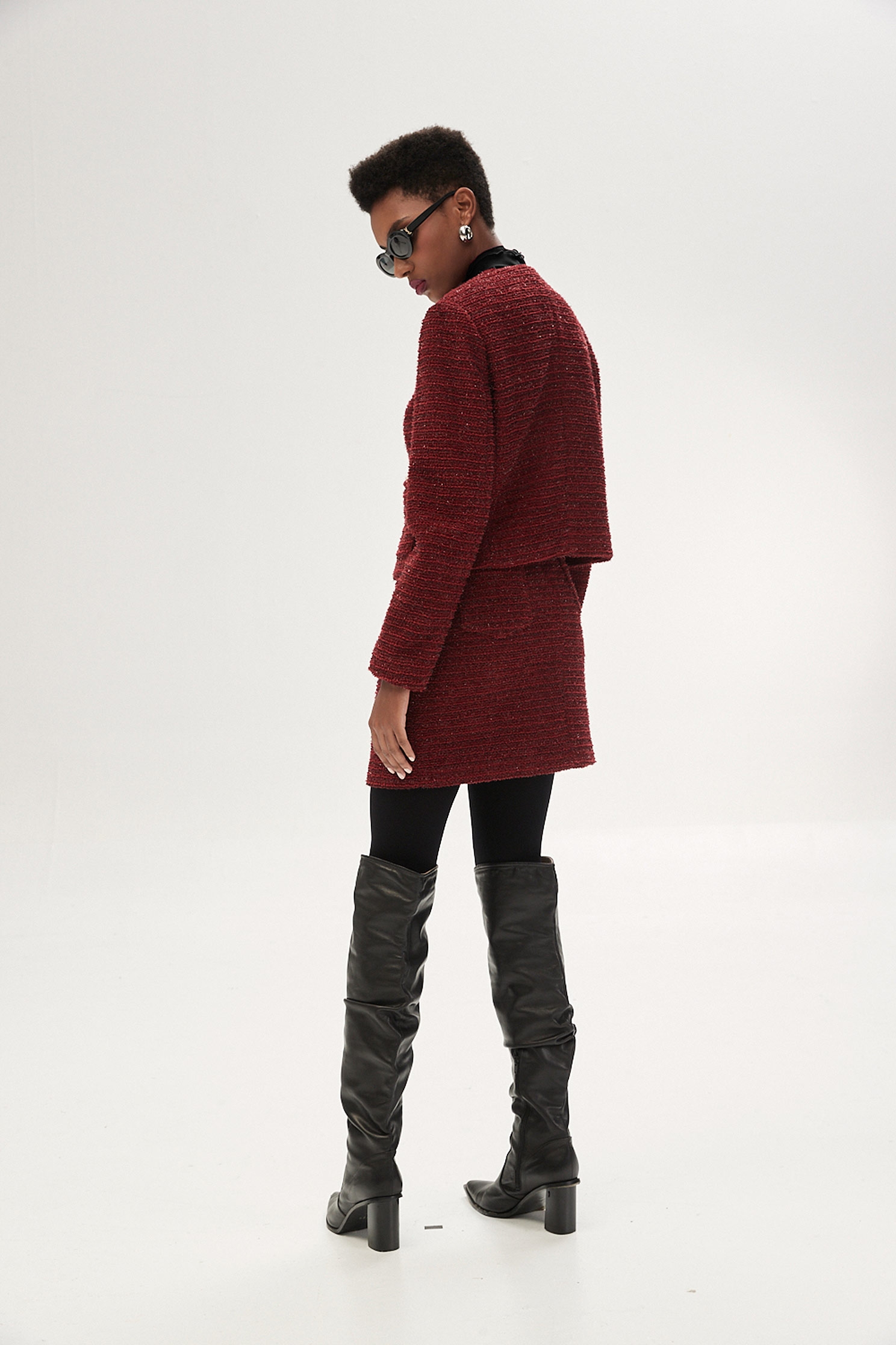 Wine Red Tweed JacketWine Red Tweed Jacket,Jackets,Outerwear,Season (SS) Look