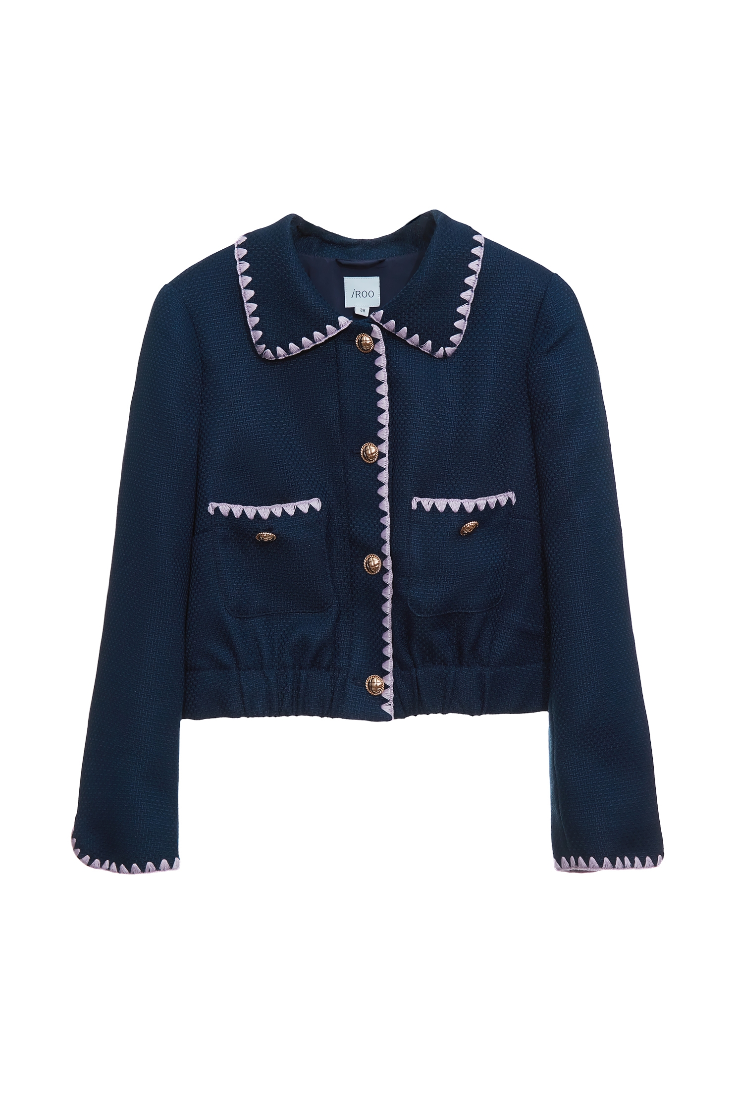 Purple Trim Detail Navy JacketPurple Trim Detail Navy Jacket,Jackets,Embroidered,Outerwear,Season (SS) Look,Skorts