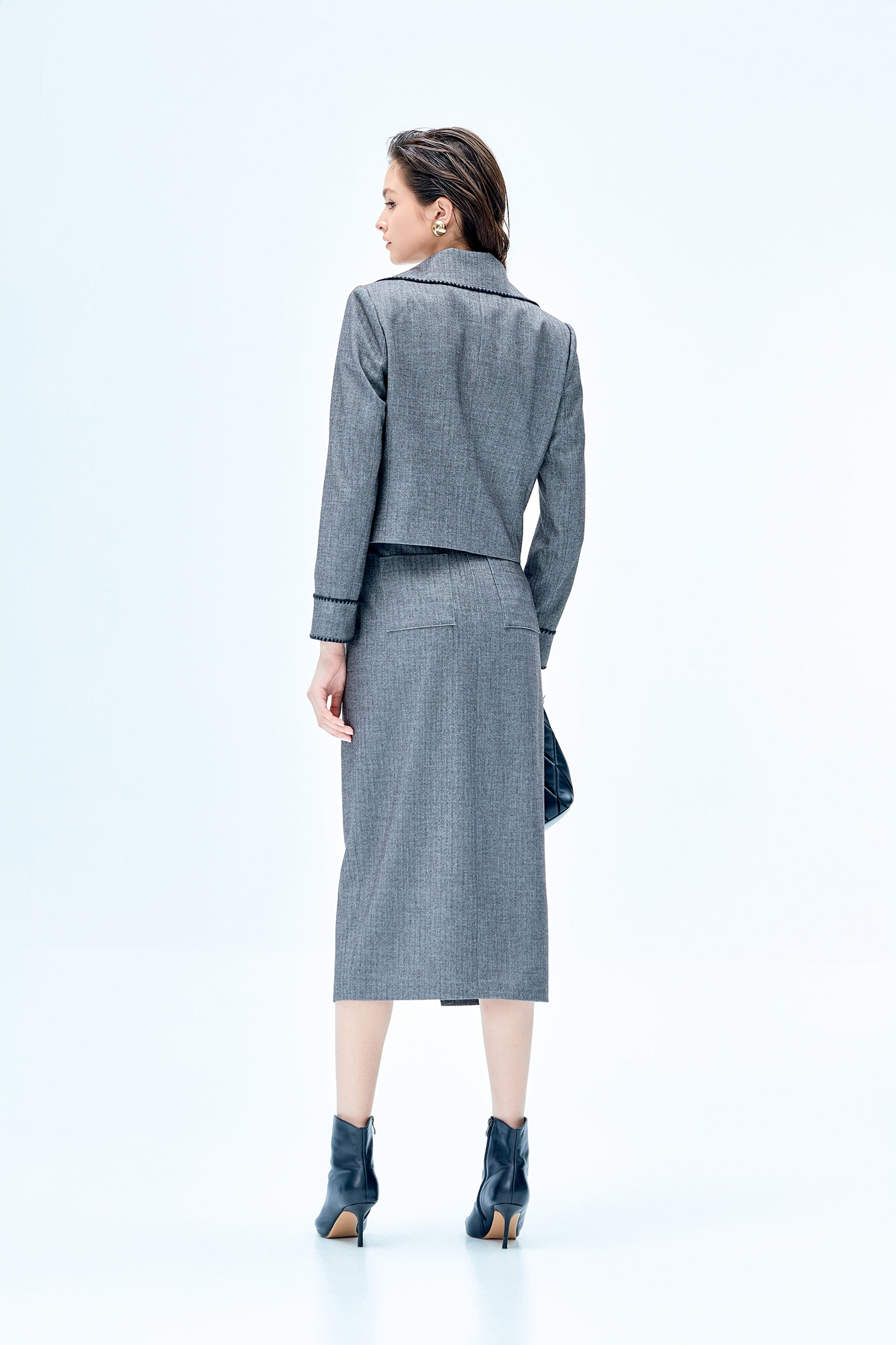 Grey Bow Collar JacketGrey Bow Collar Jacket,Jackets,Embroidered,Outerwear,Season (SS) Look,pearl