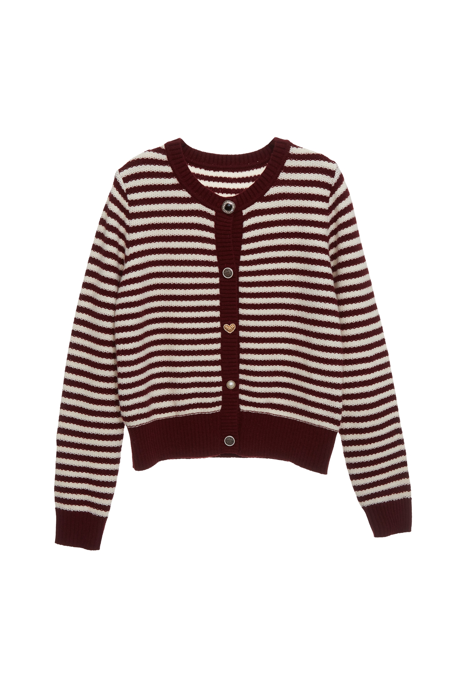 Wine Red Stripe Knit CardiganWine Red Stripe Knit Cardigan,Season (SS) Look,Stripe,Knitted,Knitted coats,Knitted tops