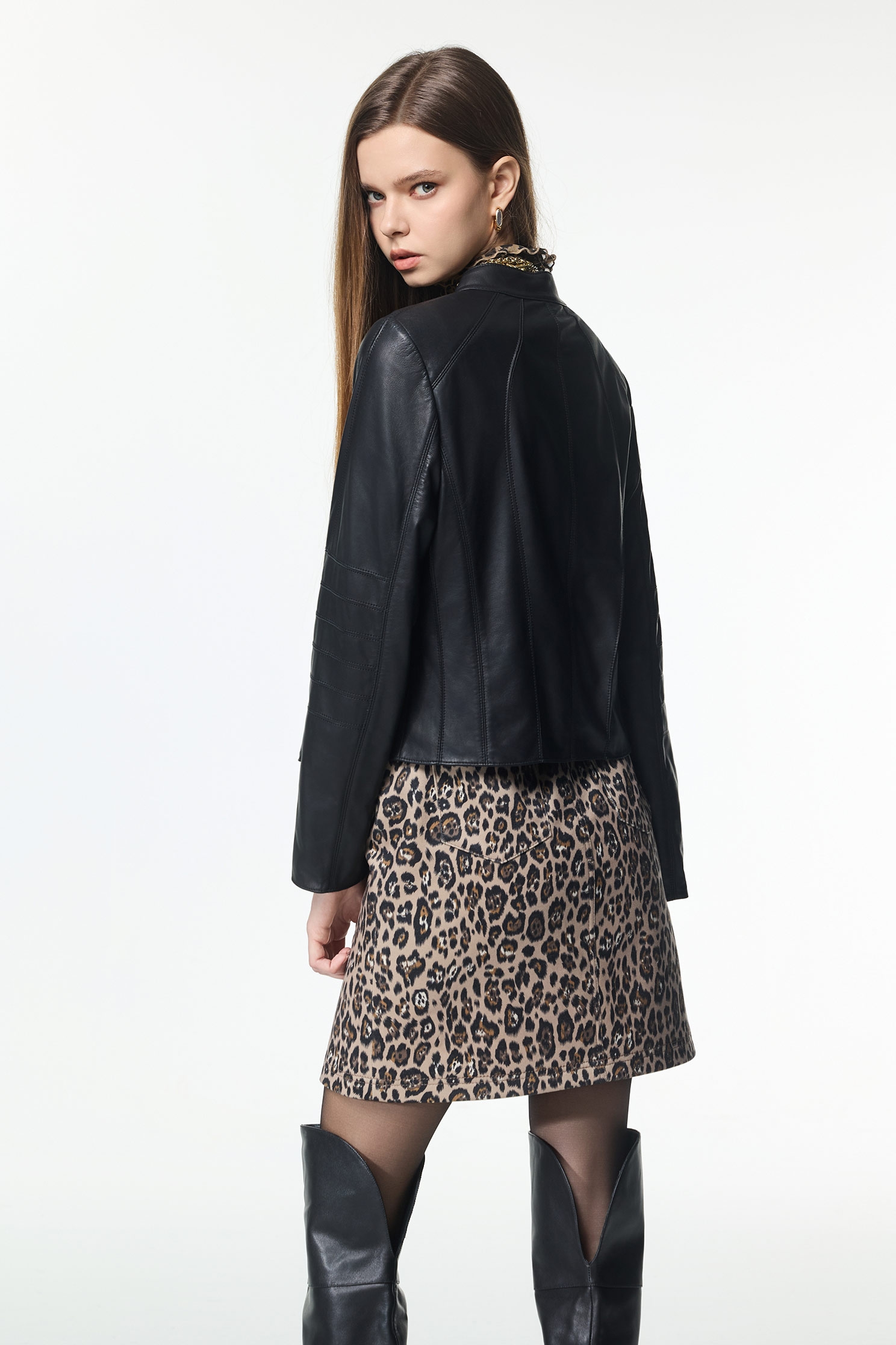 Front Zip Leather JacketFront Zip Leather Jacket,Jackets,Outerwear,Lether jackets,Leather,Season (AW) Look,Black outerwear