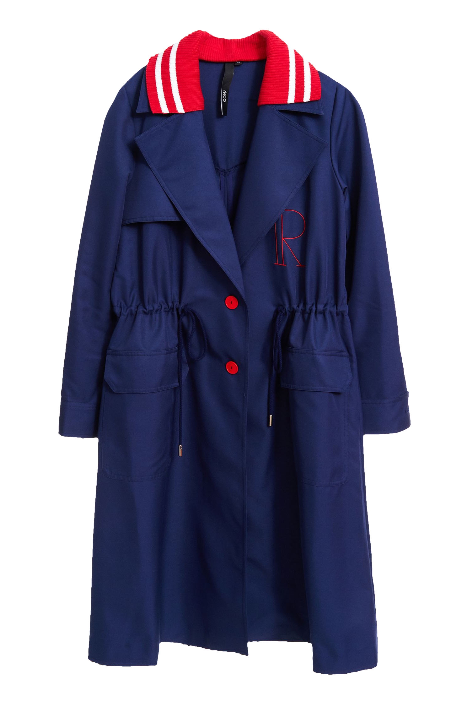 Contrast Collar Trench CoatDark blue letter embroidered trench coat,Ready for Winter,Embroidered,goodlucknewyear,Season (SS) Look,Season (AW) Look,Embroidered,Long sleeve outerwear,Trench coats