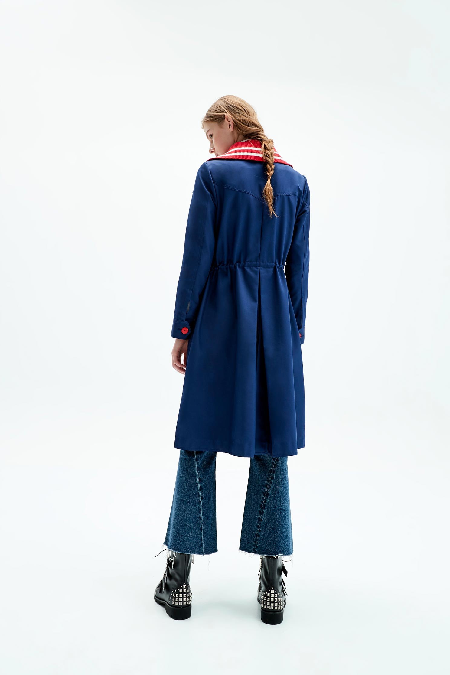 Contrast Collar Trench CoatDark blue letter embroidered trench coat,Ready for Winter,Embroidered,goodlucknewyear,Season (SS) Look,Season (AW) Look,Embroidered,Long sleeve outerwear,Trench coats