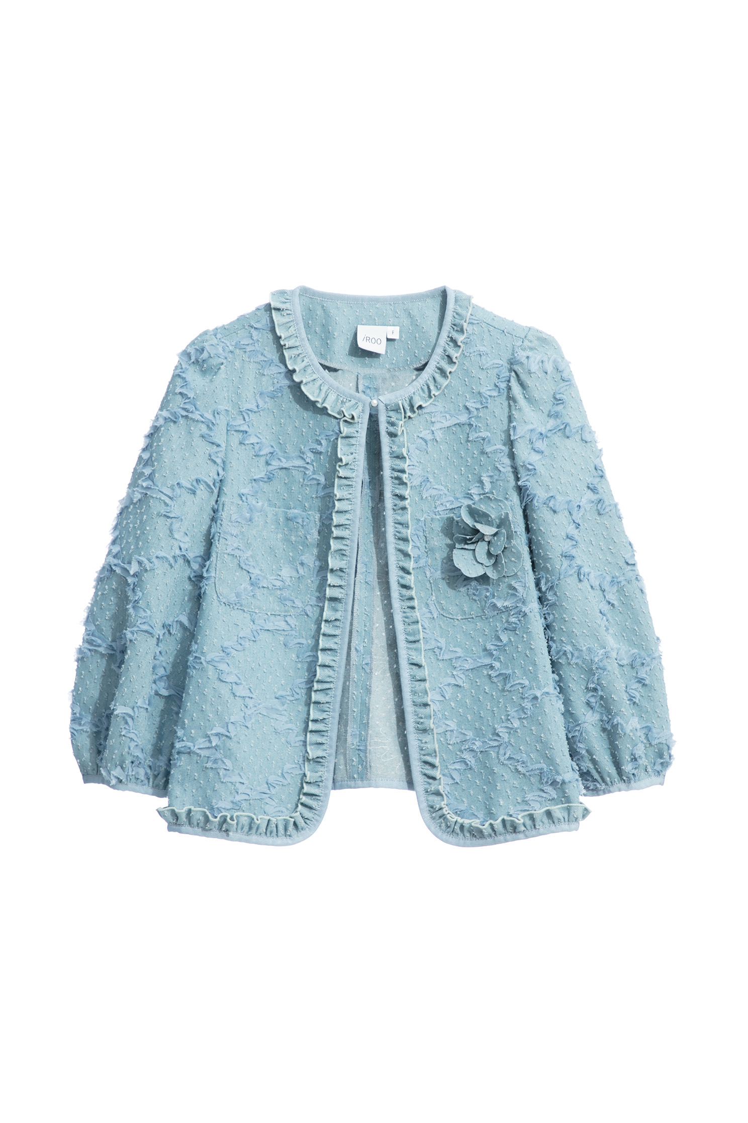 Diamond Ruffle Pattern Detail Denim JacketDiamond Ruffle Pattern Detail Denim Jacket,Jackets,Outerwear,Season (SS) Look,Plaid,Denim,pearl