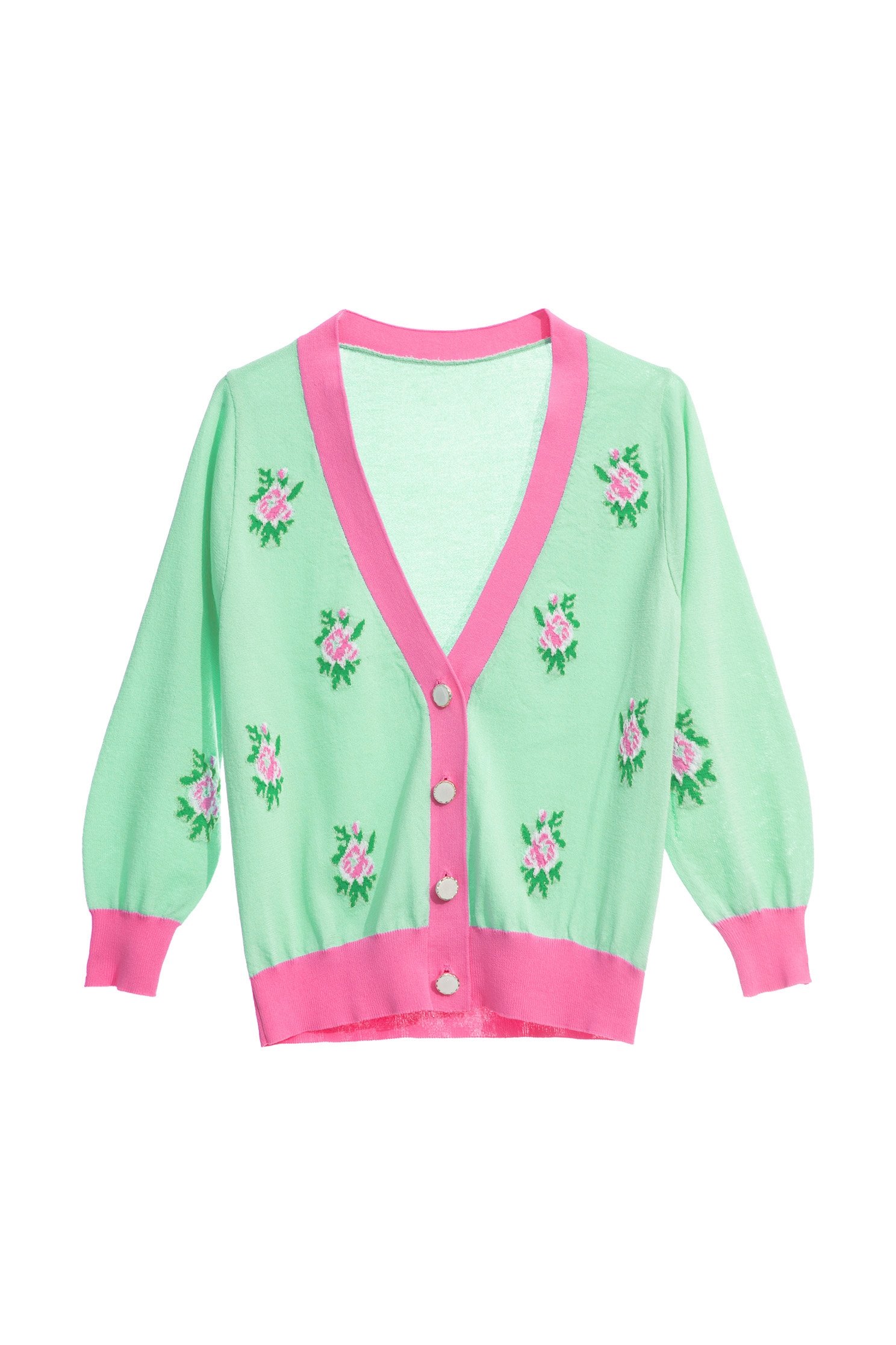 V-neck Floral Embroidery CardiganV-neck Floral Embroidery Cardigan,Outerwear,Season (SS) Look,Knitted,Knitted coats