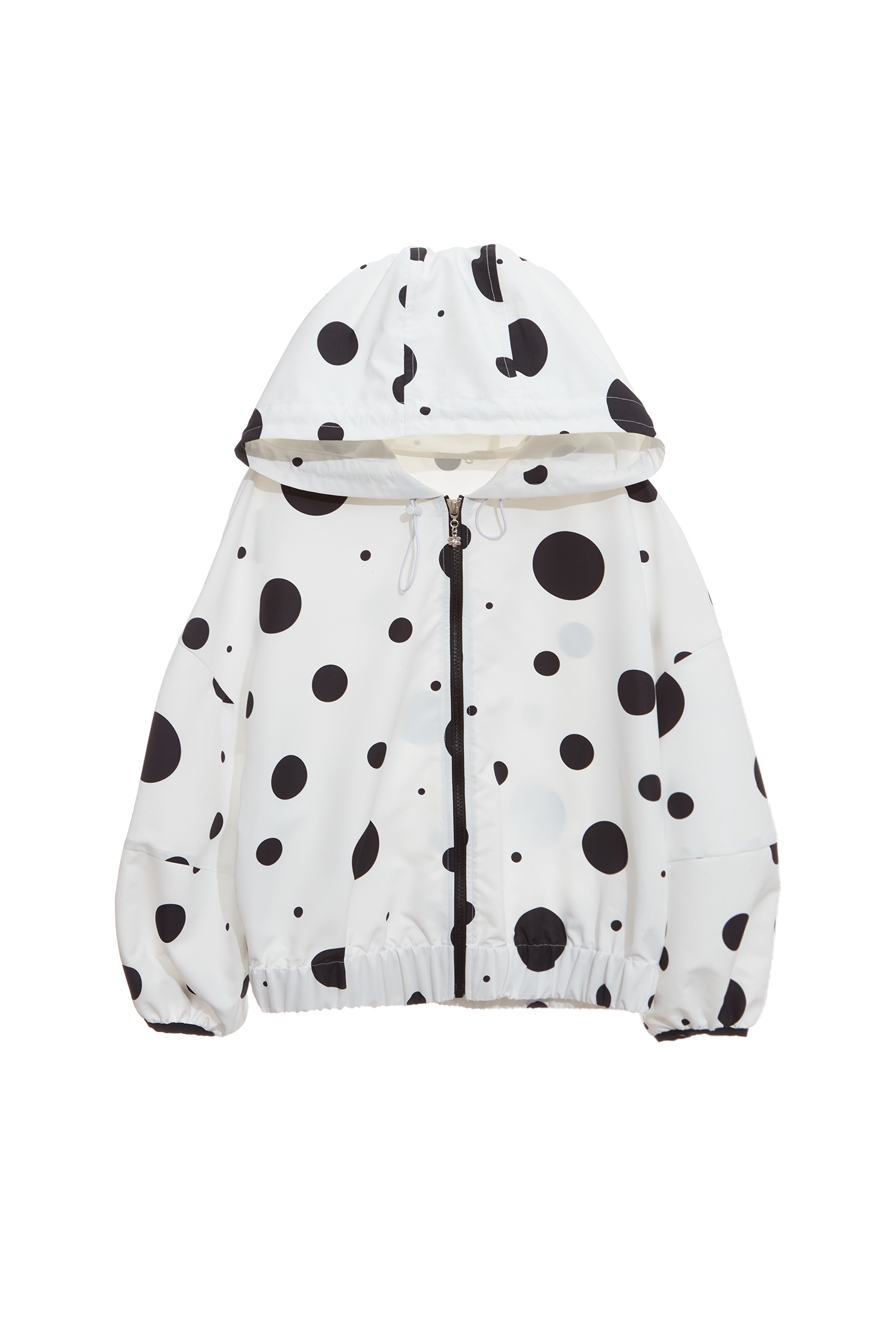 Black Polka Dot Hoodie WindbreakerBlack Polka Dot Hoodie Windbreaker,Jackets,Outerwear,Season (SS) Look,Long sleeve outerwear