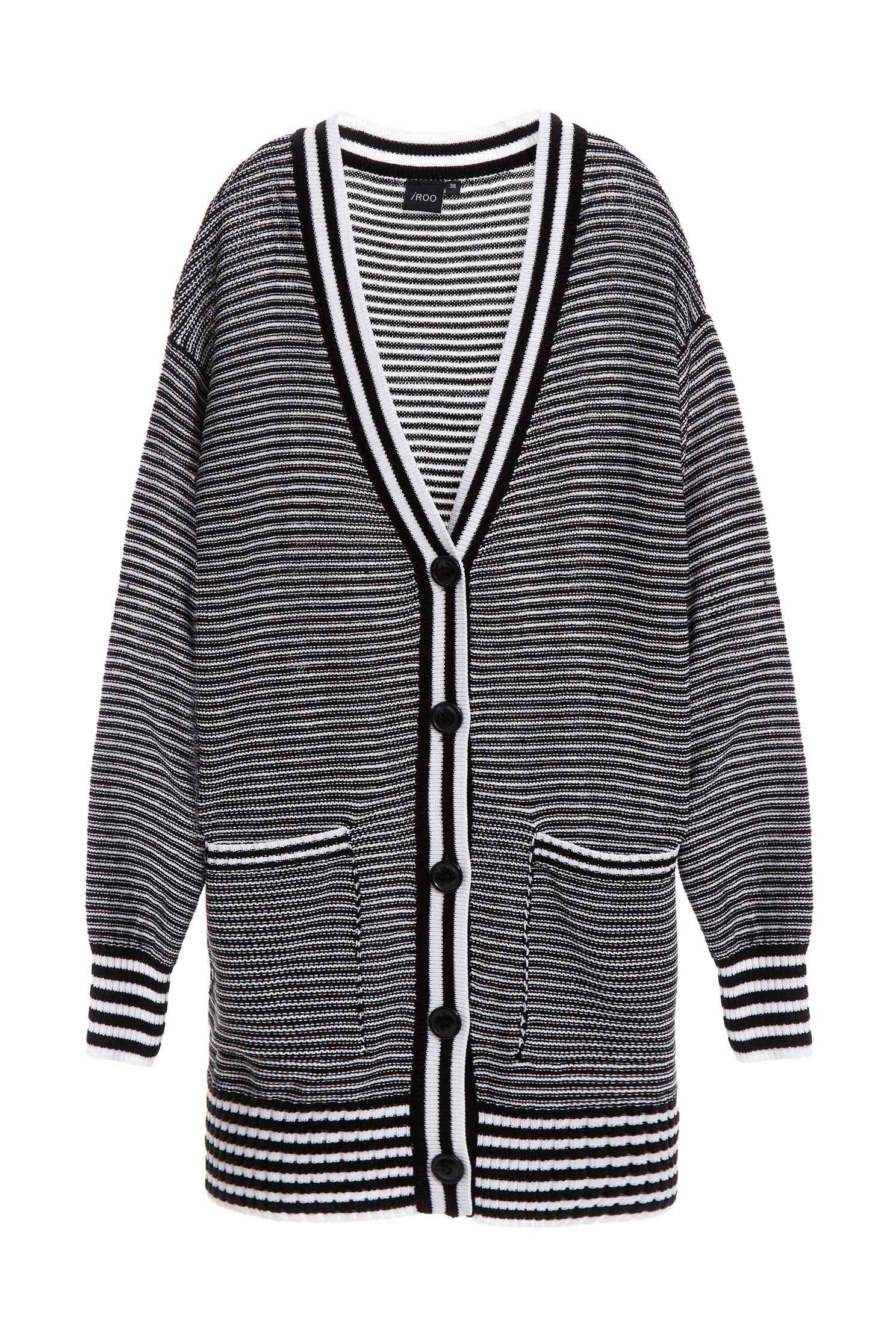 Contrast Stripe Knit Cardigangradual striped knitted jacket,Outerwear,Rayon,Season (SS) Look,Stripe,Season (AW) Look,Knitted,Knitted coats,longcoats,Long sleeve outerwear,Black outerwear