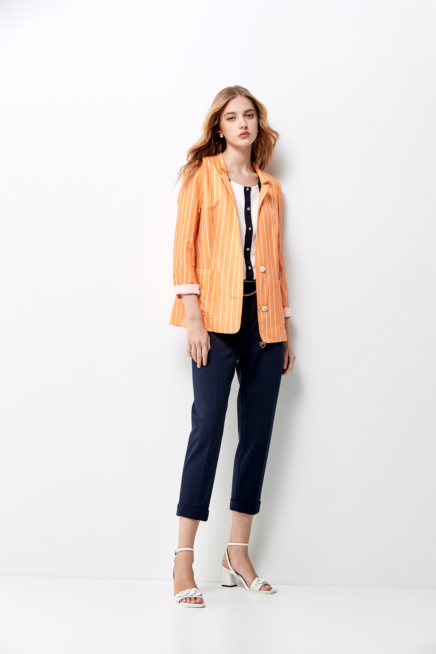 Stripe Print Stand Collar BlazerStripe Print Stand Collar Blazer,Outerwear,Season (SS) Look,Stripe,Blazers