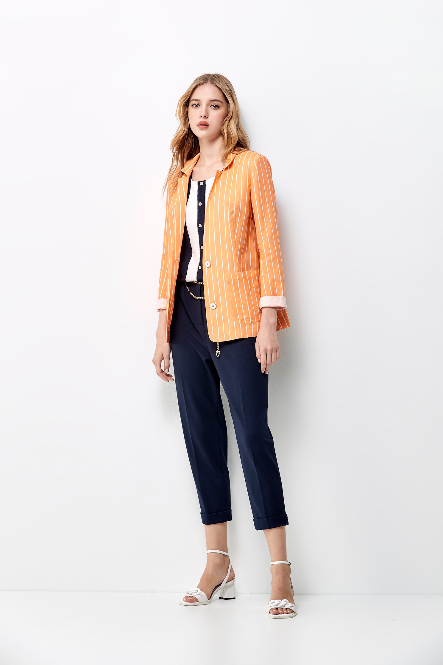 Stripe Print Stand Collar BlazerStripe Print Stand Collar Blazer,Outerwear,Season (SS) Look,Stripe,Blazers