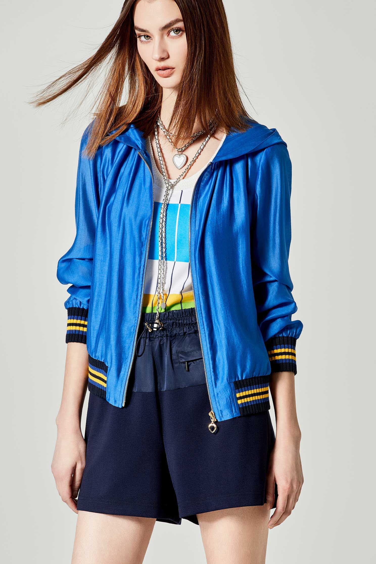 Blue Hoodie Jacket With Contrast Trim DetailBlue Hoodie Jacket With Contrast Trim Detail,Jackets,Outerwear,Season (SS) Look