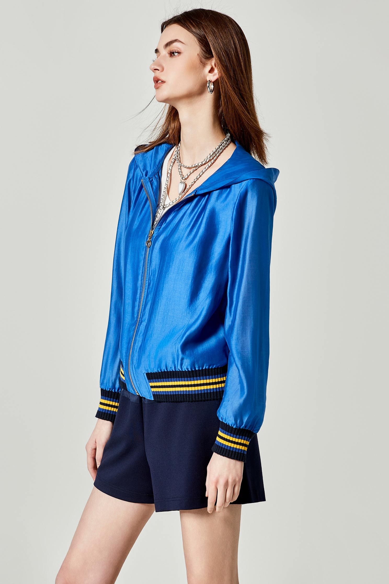 Blue Hoodie Jacket With Contrast Trim DetailBlue Hoodie Jacket With Contrast Trim Detail,Jackets,Outerwear,Season (SS) Look