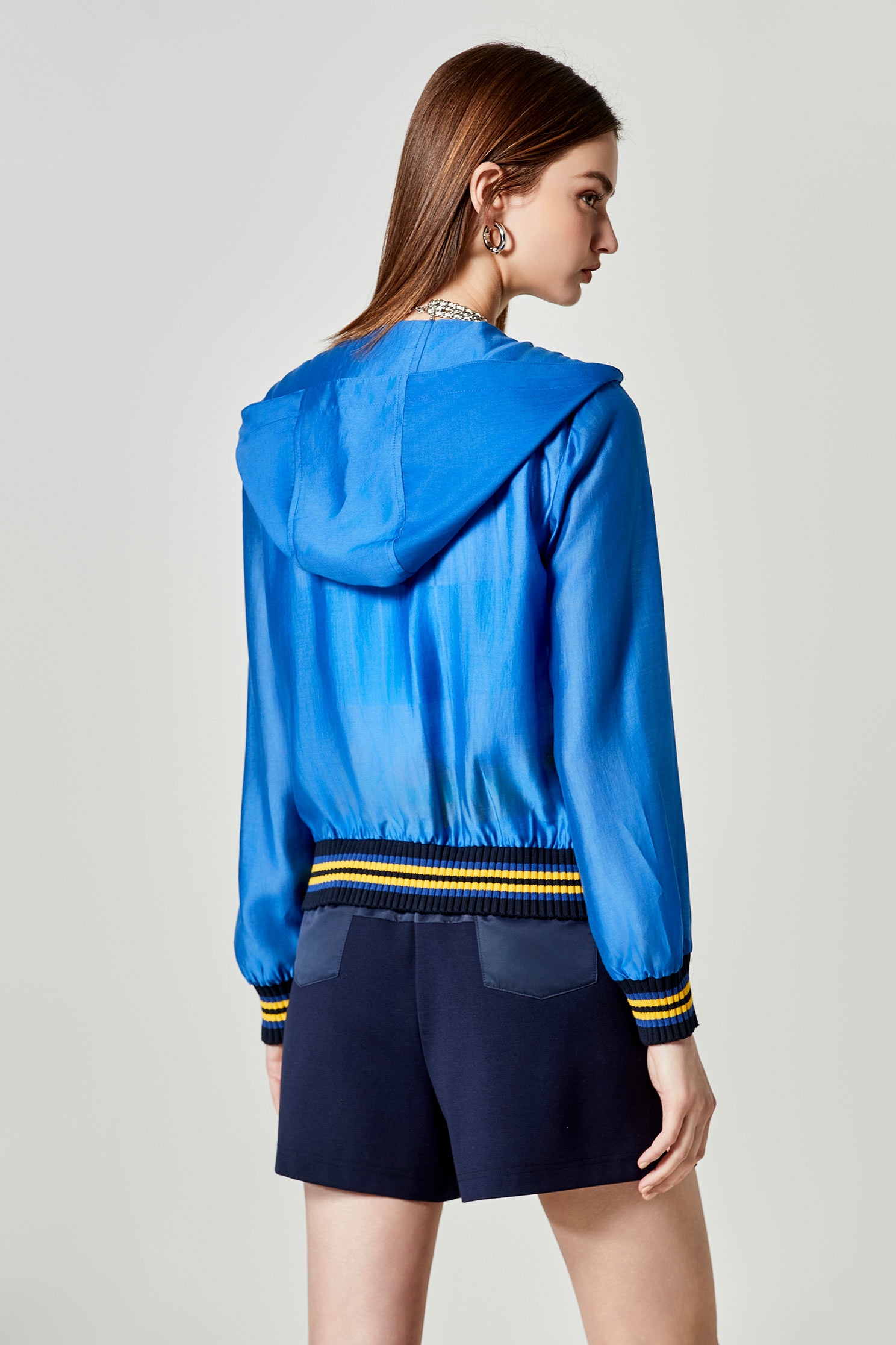 Blue Hoodie Jacket With Contrast Trim DetailBlue Hoodie Jacket With Contrast Trim Detail,Jackets,Outerwear,Season (SS) Look