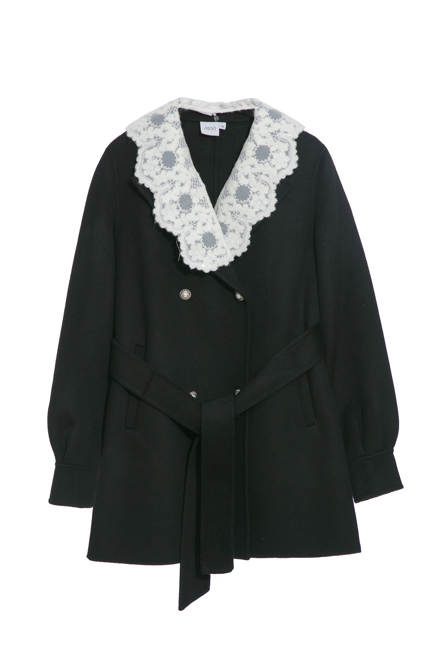 Contrast Lace Collar Woolen CoatWoolen coat with lace collar,Ready for Winter,Season (AW) Look,Valentine,Lace