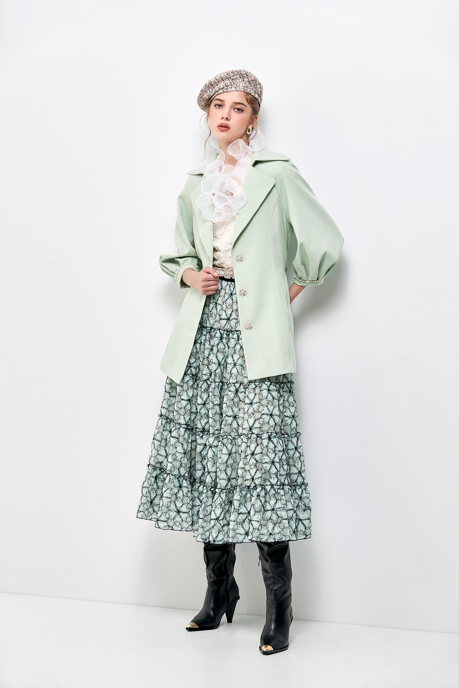 Light Green Mid Length TrenchcoatLight Green Mid Length Trenchcoat,Jackets,Outerwear,pearl,Season (AW) Look,Trench coats