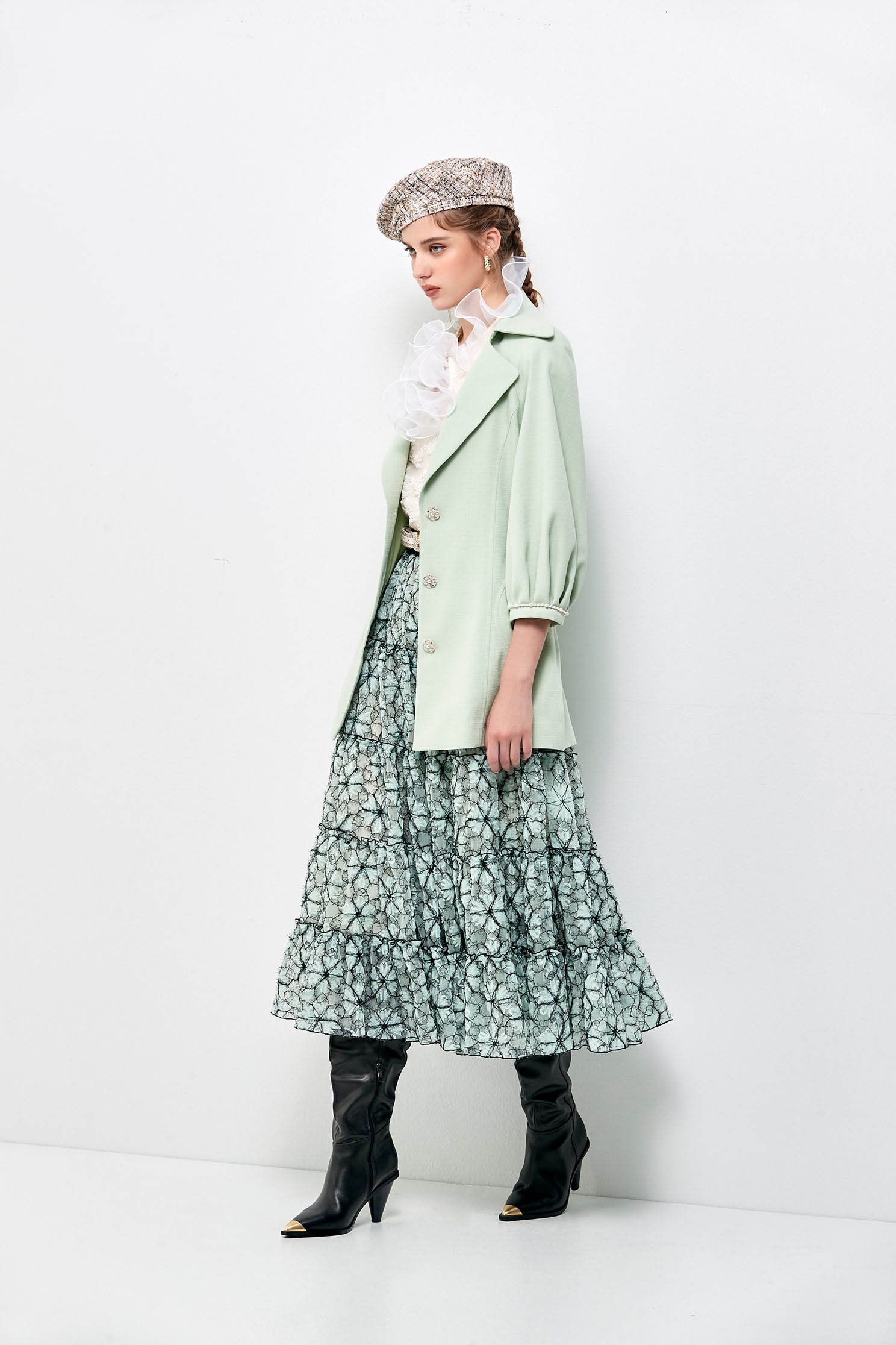 Light Green Mid Length TrenchcoatLight Green Mid Length Trenchcoat,Jackets,Outerwear,pearl,Season (AW) Look,Trench coats