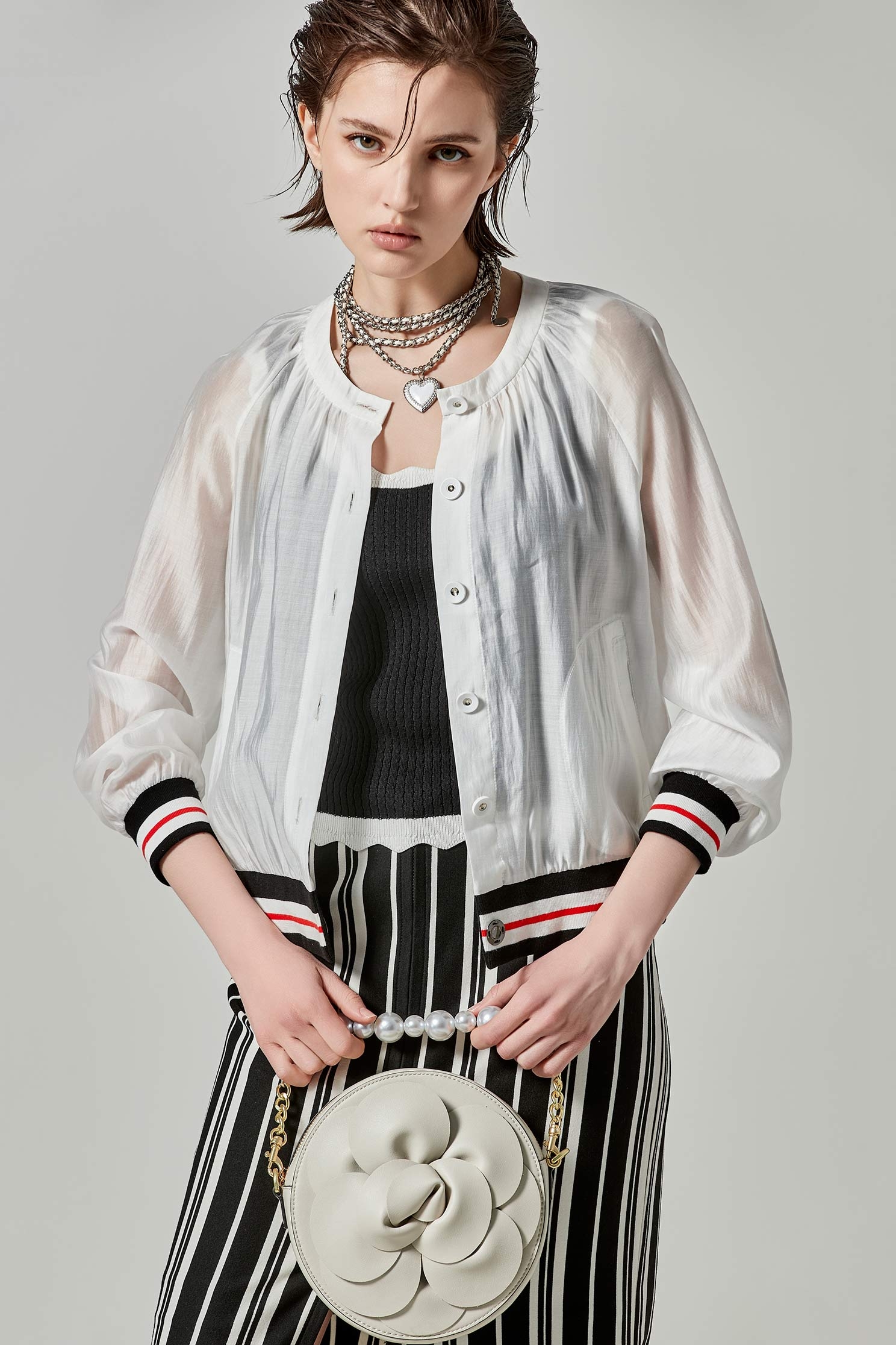 Semi Translucent Outerwear With Contrast Rib DetailSemi Translucent Outerwear With Contrast Rib Detail,Jackets,Outerwear,Season (SS) Look