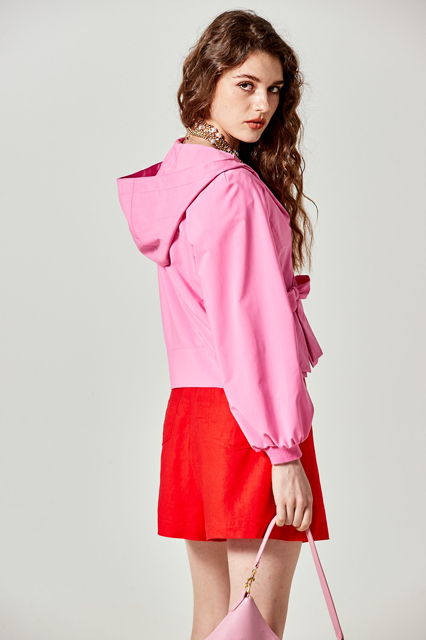 Pink Hoodie Anti-wrinkle JacketPink Hoodie Anti-wrinkle Jacket,Jackets,Outerwear,Season (SS) Look,bows,Hoodie jackets