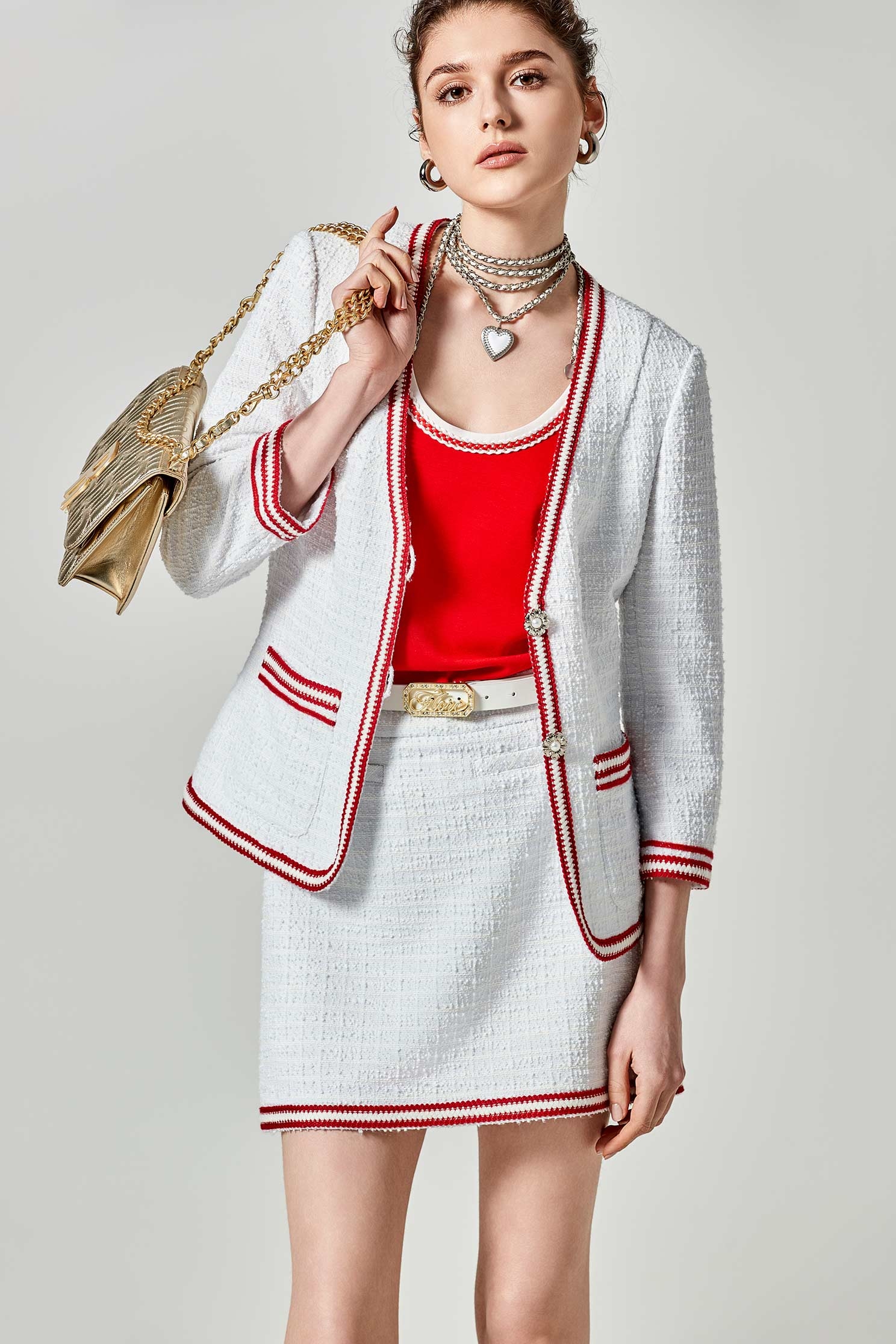 Contrast Red Trim Mid Length JacketContrast Red Trim Mid Length Jacket,Jackets,Outerwear,Season (SS) Look,pearl