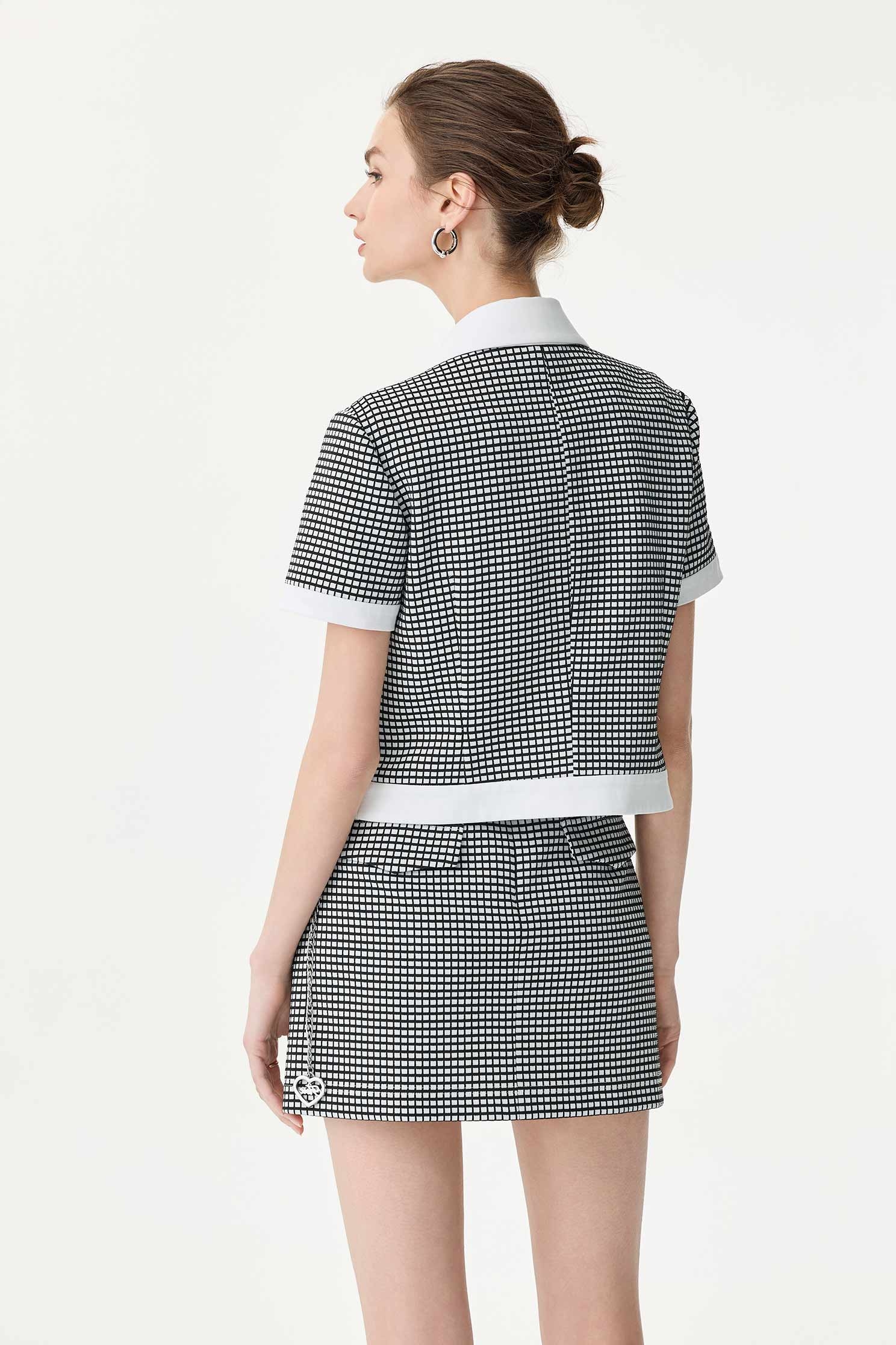 Short Sleeve Contrast Plaid Crop JacketShort Sleeve Contrast Plaid Crop Jacket,Jackets,Outerwear,Season (SS) Look,co-ord sets