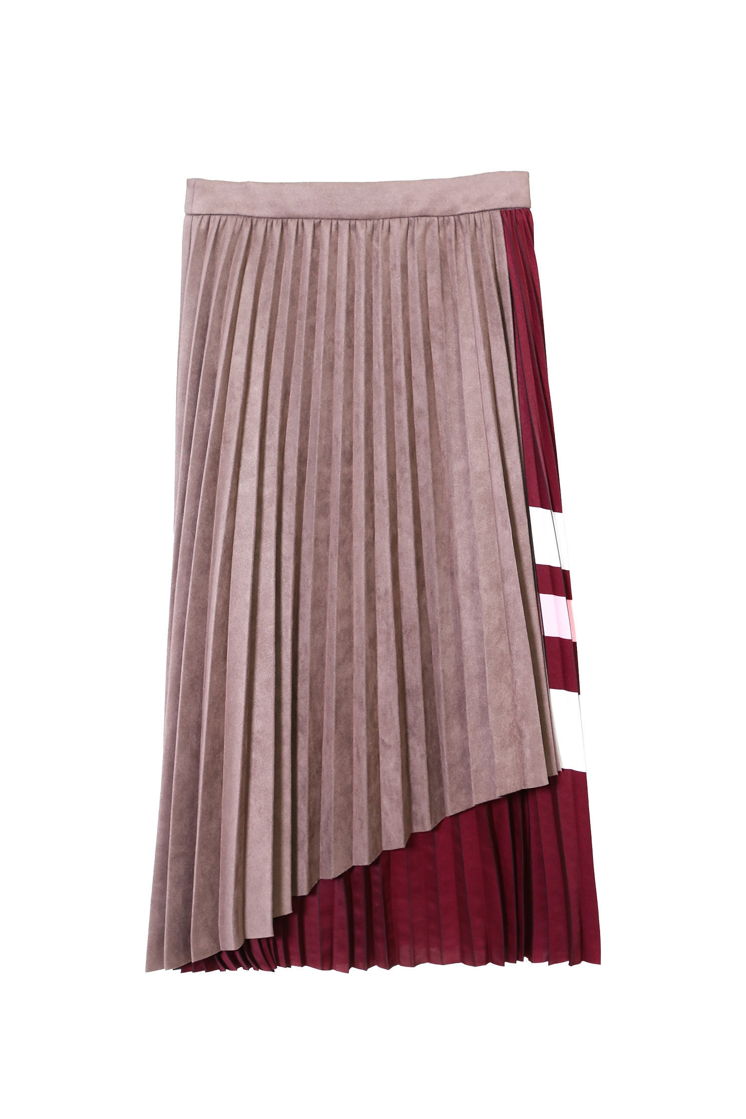 Colour Block Asymmetric Pleated SkirtImitate suede folded midi skirt,Season (AW) Look,Valentine,Midi skirts,Lucky Red