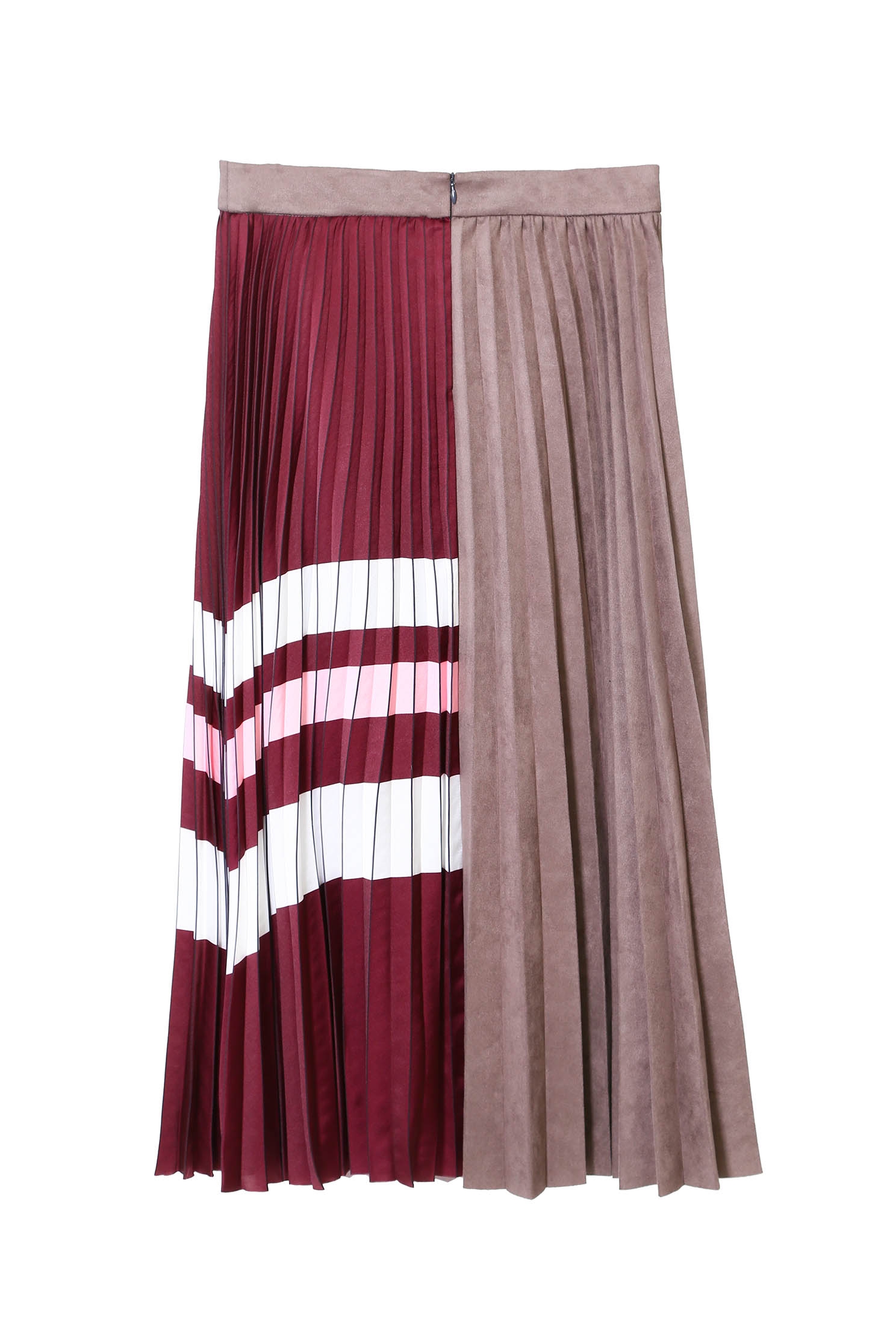 Colour Block Asymmetric Pleated SkirtImitate suede folded midi skirt,Season (AW) Look,Valentine,Midi skirts,Lucky Red