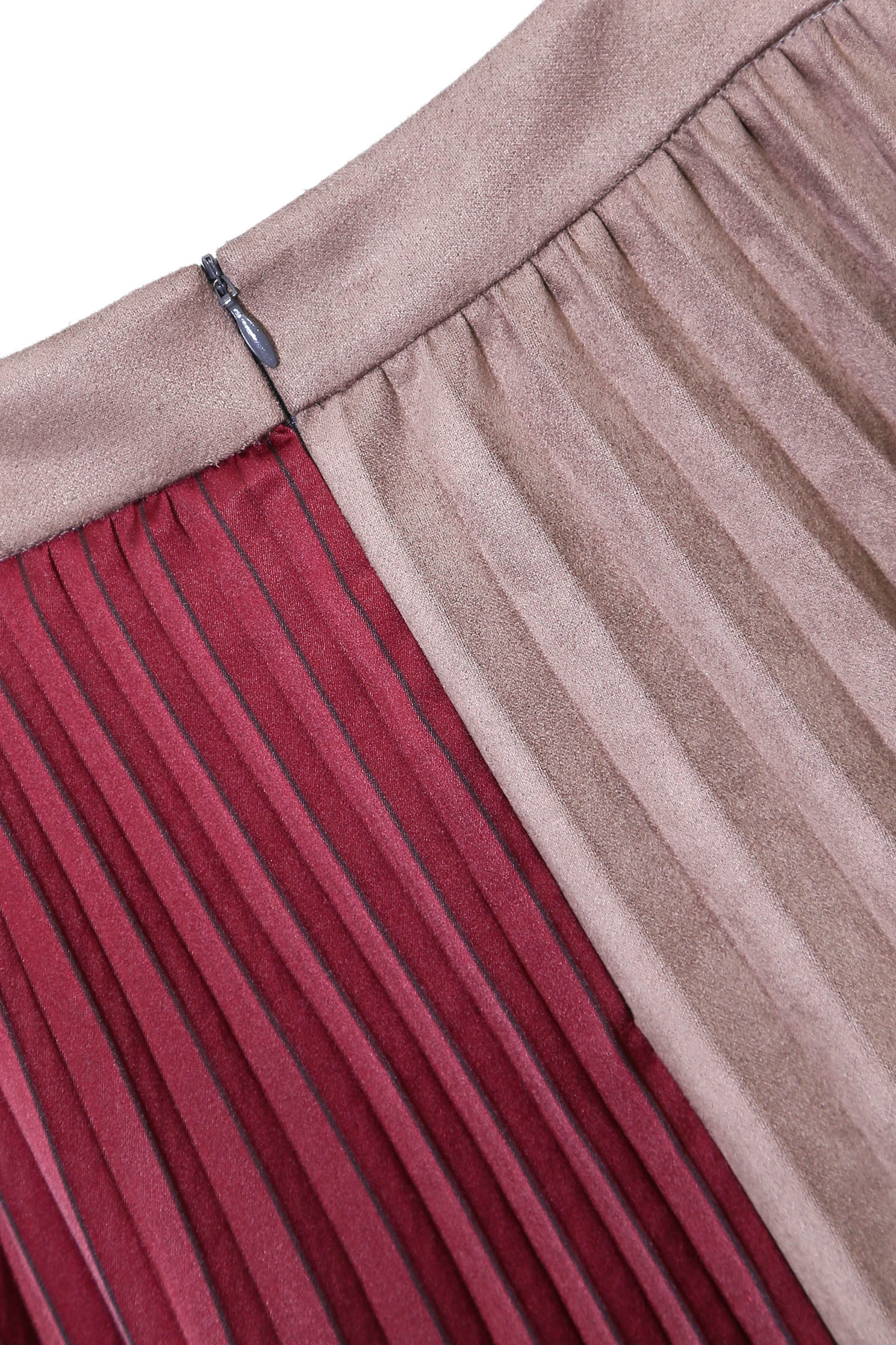 Colour Block Asymmetric Pleated SkirtImitate suede folded midi skirt,Season (AW) Look,Valentine,Midi skirts,Lucky Red