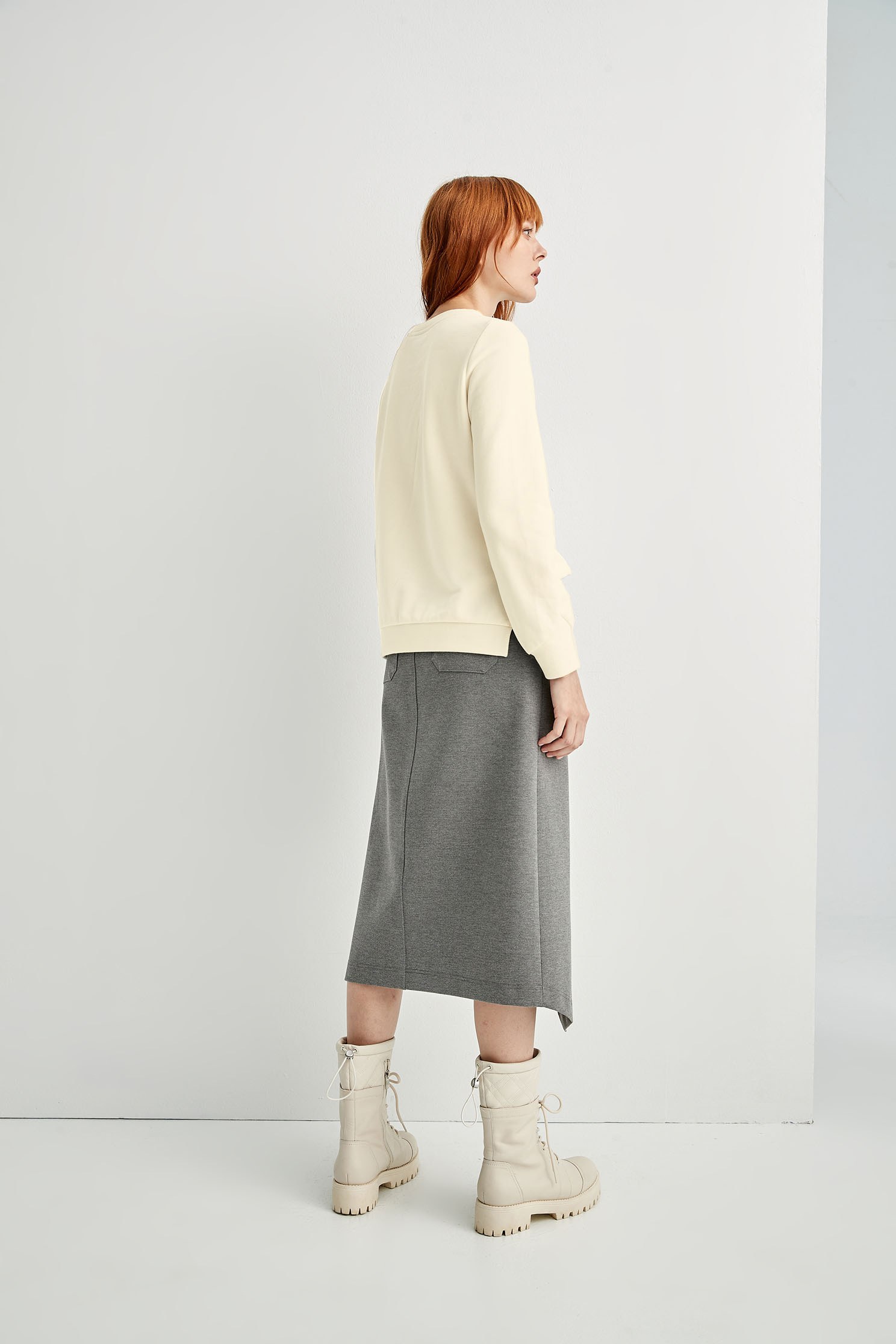 Front Slit Asymmetric Grey SkirtPseudo-denim midi skirt,Denim,Season (AW) Look,Pencil skirts,Midi skirts