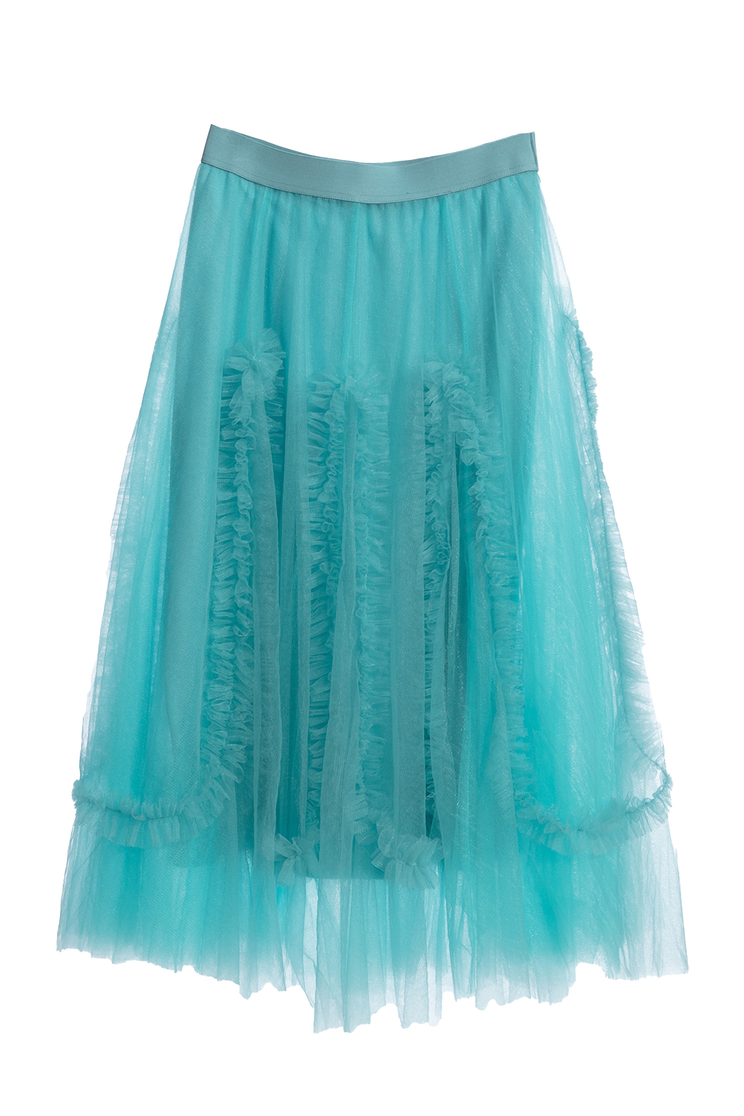 Blue Mesh Skirt With Pleated Ruffle DetailBlue Mesh Skirt With Pleated Ruffle Detail,Season (AW) Look,Mesh fabric,Tutu skirts,Midi skirts