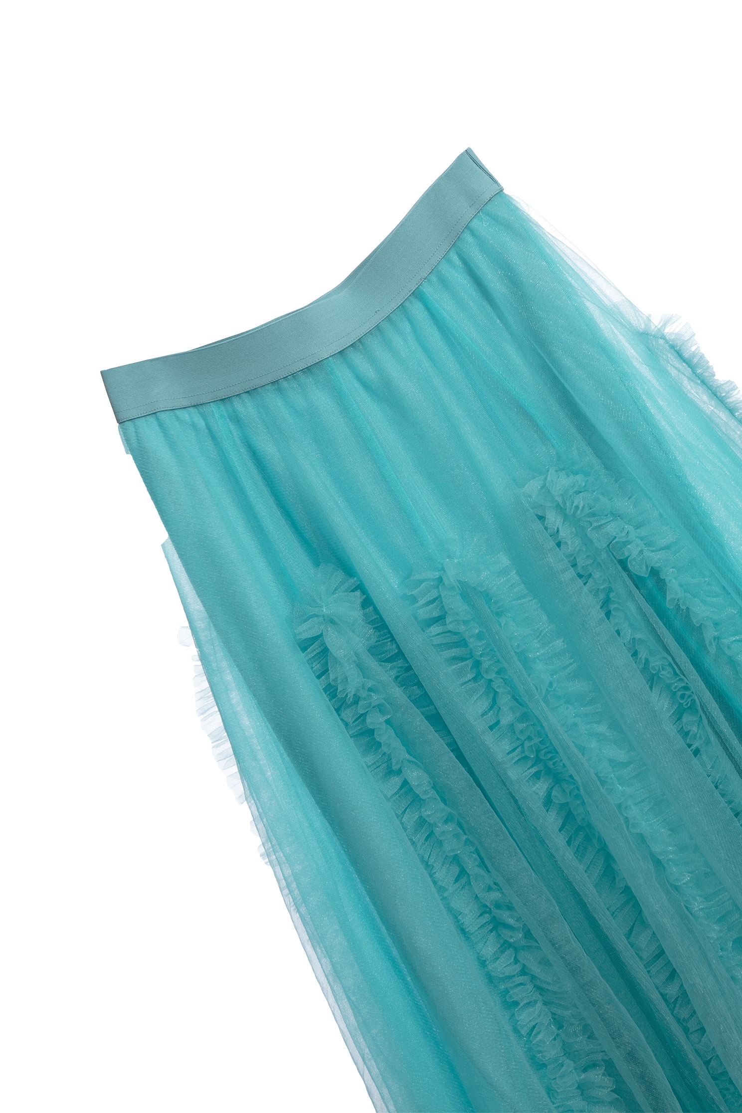 Blue Mesh Skirt With Pleated Ruffle DetailBlue Mesh Skirt With Pleated Ruffle Detail,Season (AW) Look,Mesh fabric,Tutu skirts,Midi skirts