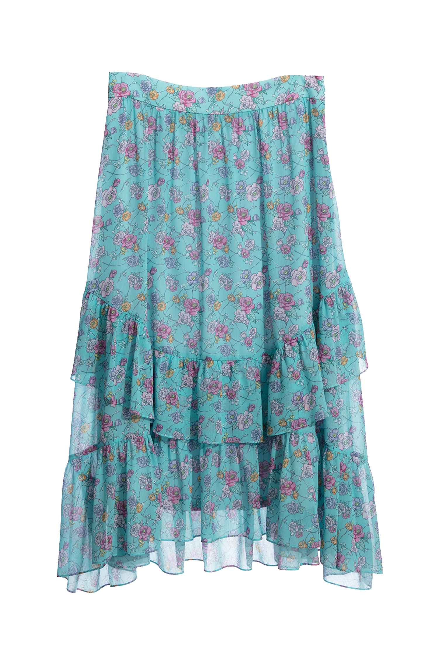 Floral Print Tiered SkirtFloral Print Tiered Skirt,Season (AW) Look,Layered skirts,Midi skirts,Chiffon