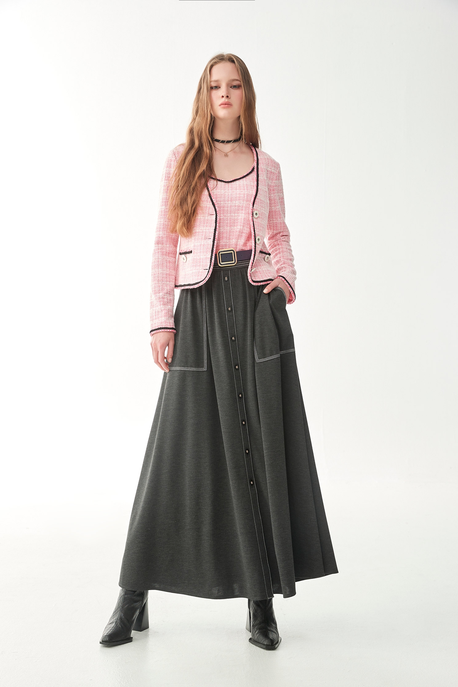 Maxi Skirt With Contrast Stitching DetailMaxi Skirt With Contrast Stitching Detail,Season (AW) Look,Midi skirts