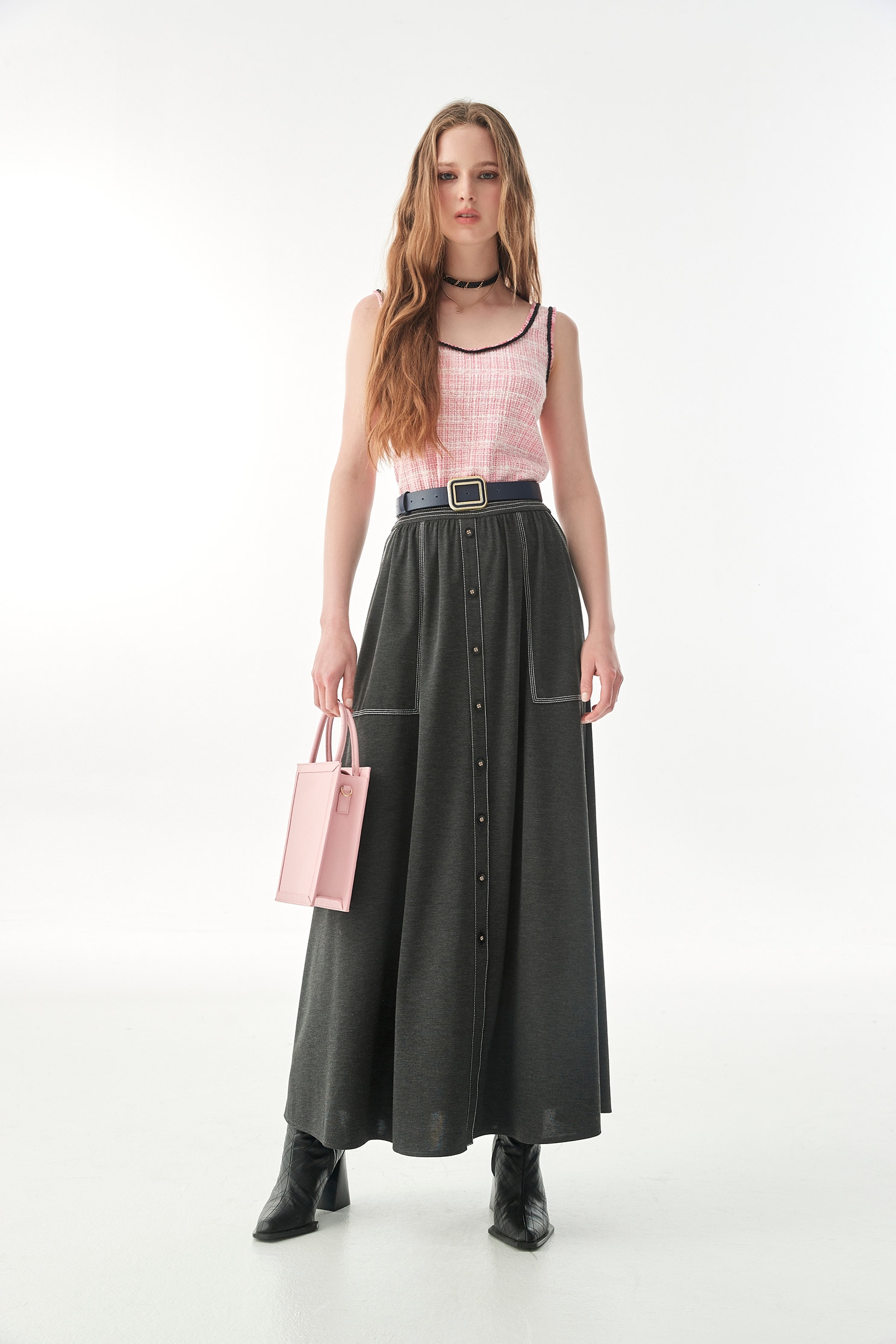 Maxi Skirt With Contrast Stitching DetailMaxi Skirt With Contrast Stitching Detail,Season (AW) Look,Midi skirts