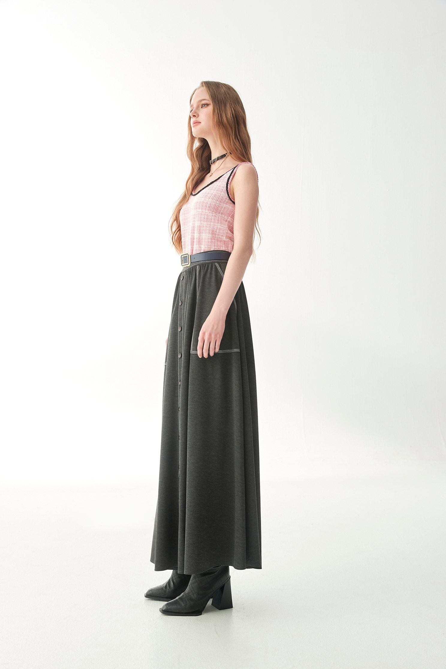 Maxi Skirt With Contrast Stitching DetailMaxi Skirt With Contrast Stitching Detail,Season (AW) Look,Midi skirts