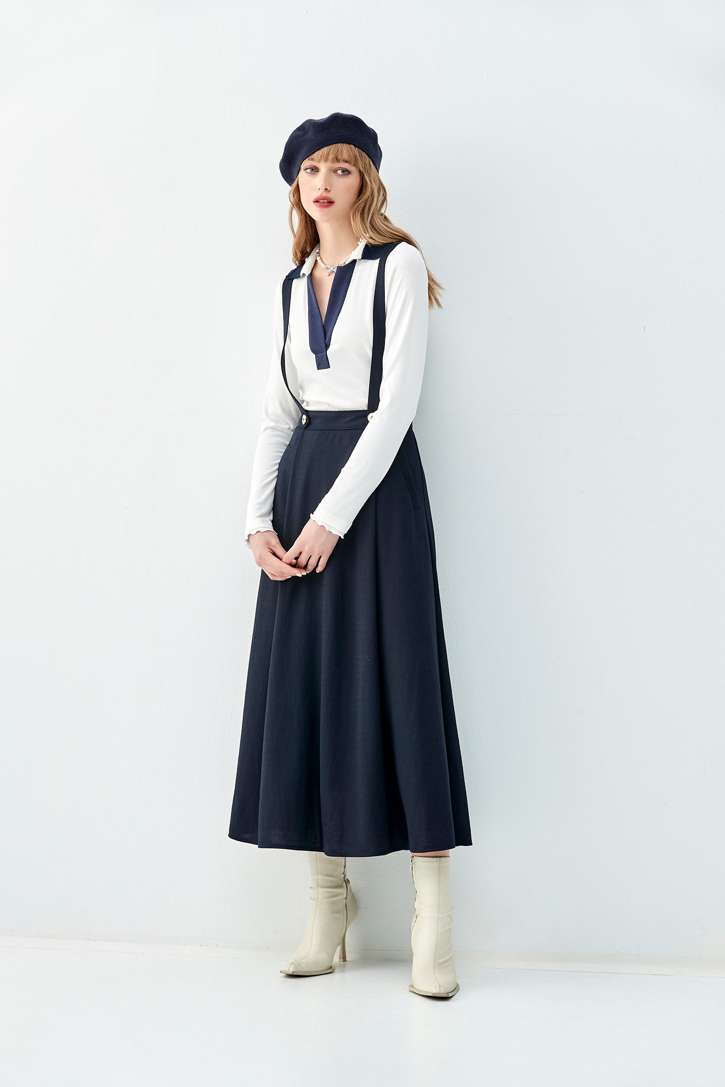 Mid Waist Long Suspender SkirtMid Waist Long Suspender Skirt,Season (AW) Look,Midi skirts