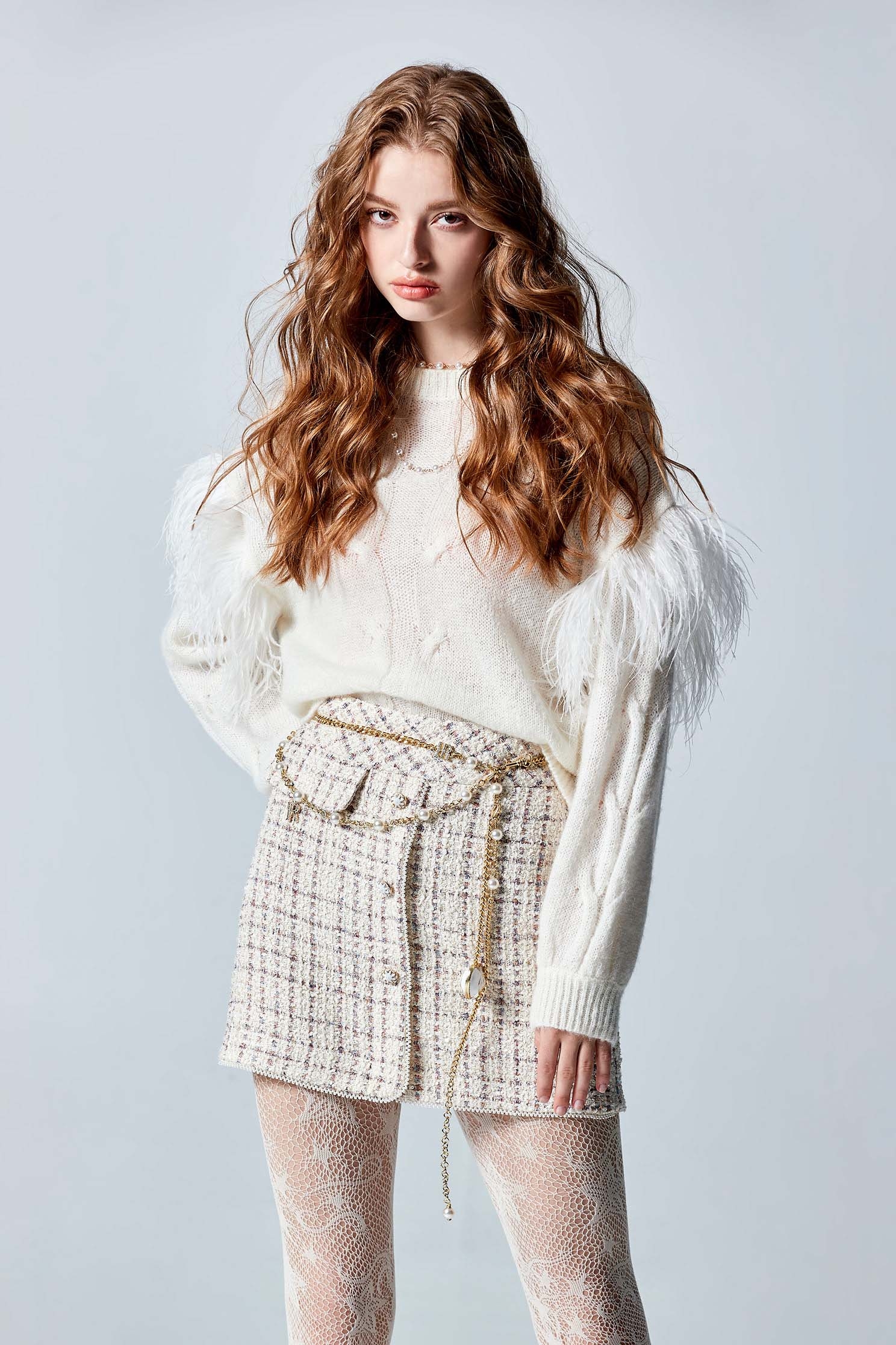 Tweed Skirt With Pearl Trim DetailTweed Skirt With Pearl Trim Detail,pearl,Mini skirts,Season (AW) Look