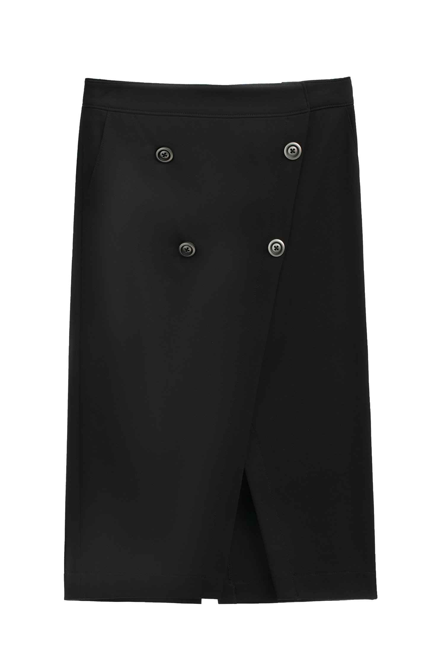 Basic Black Pencil Skirt With Front Button DetailBasic Black Pencil Skirt With Front Button Detail,Season (SS) Look,Pencil skirts,Midi skirts