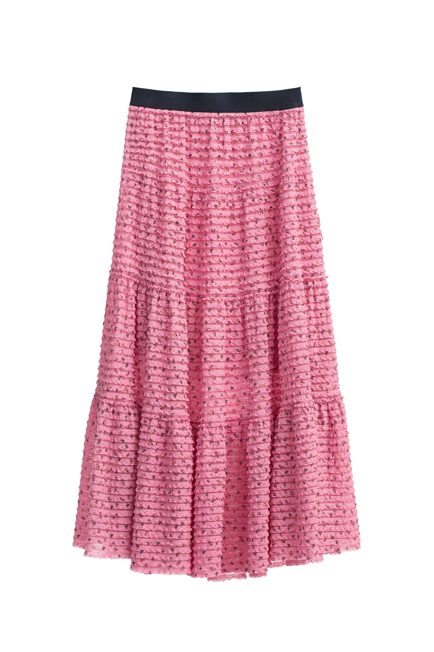 Cyclamen Pink Lace Tiered SkirtCyclamen Pink Lace Tiered Skirt,Season (SS) Look,Lace,Midi skirts