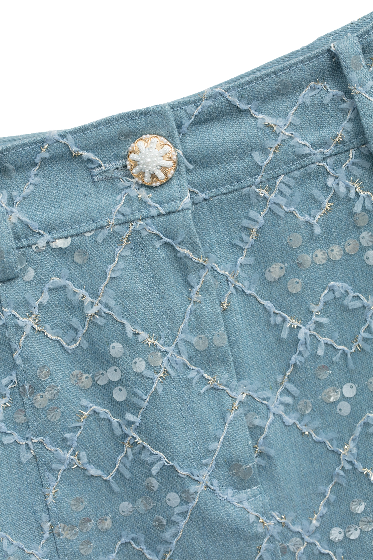 Sequin Fishtail Denim SkirtSequin Fishtail Denim Skirt,Embroidered,Season (SS) Look,Plaid,Denim,Denim skirts