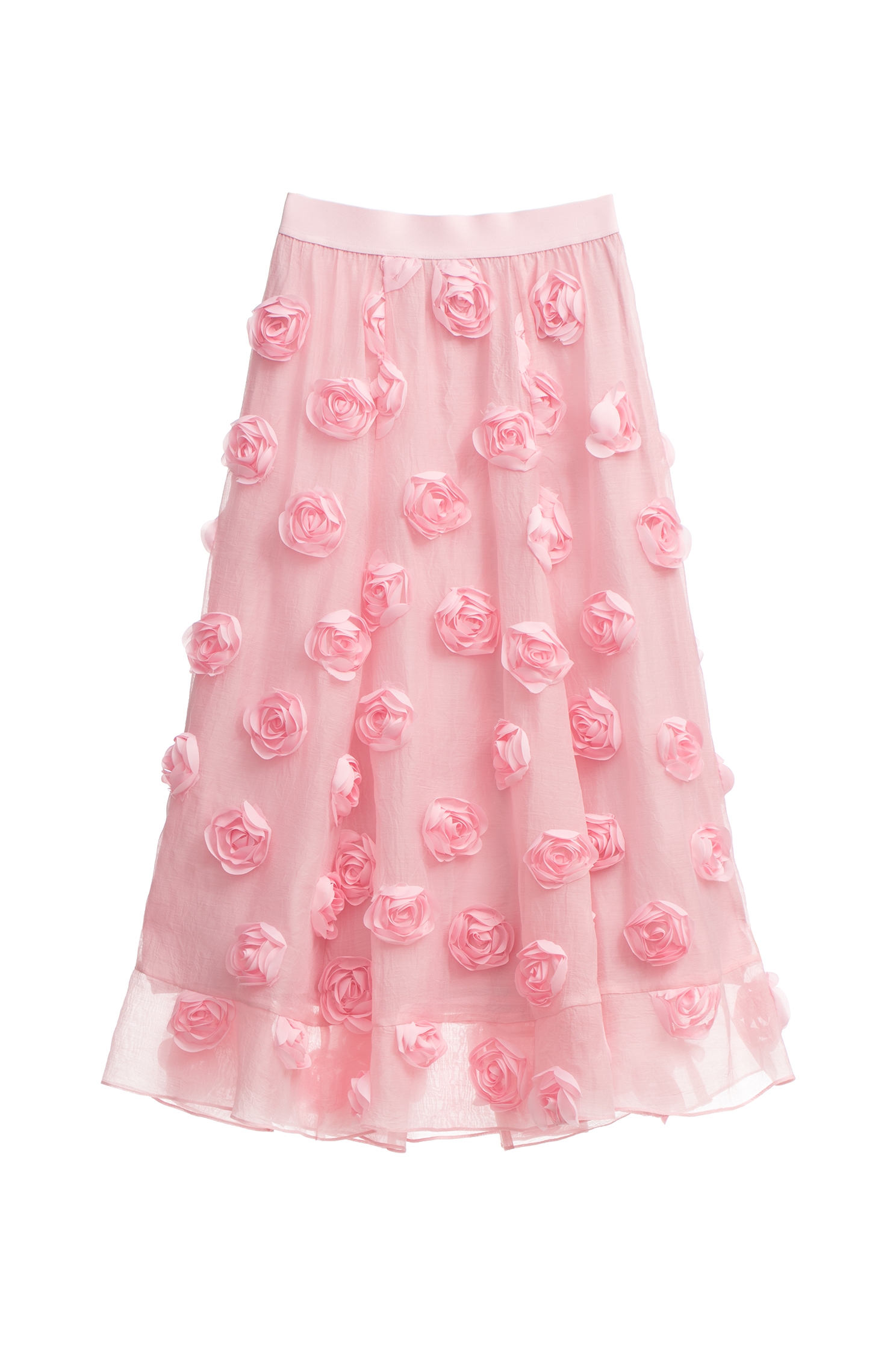 3-D Rose Detail Pink Skirt3-D Rose Detail Pink Skirt,Season (SS) Look,Midi skirts