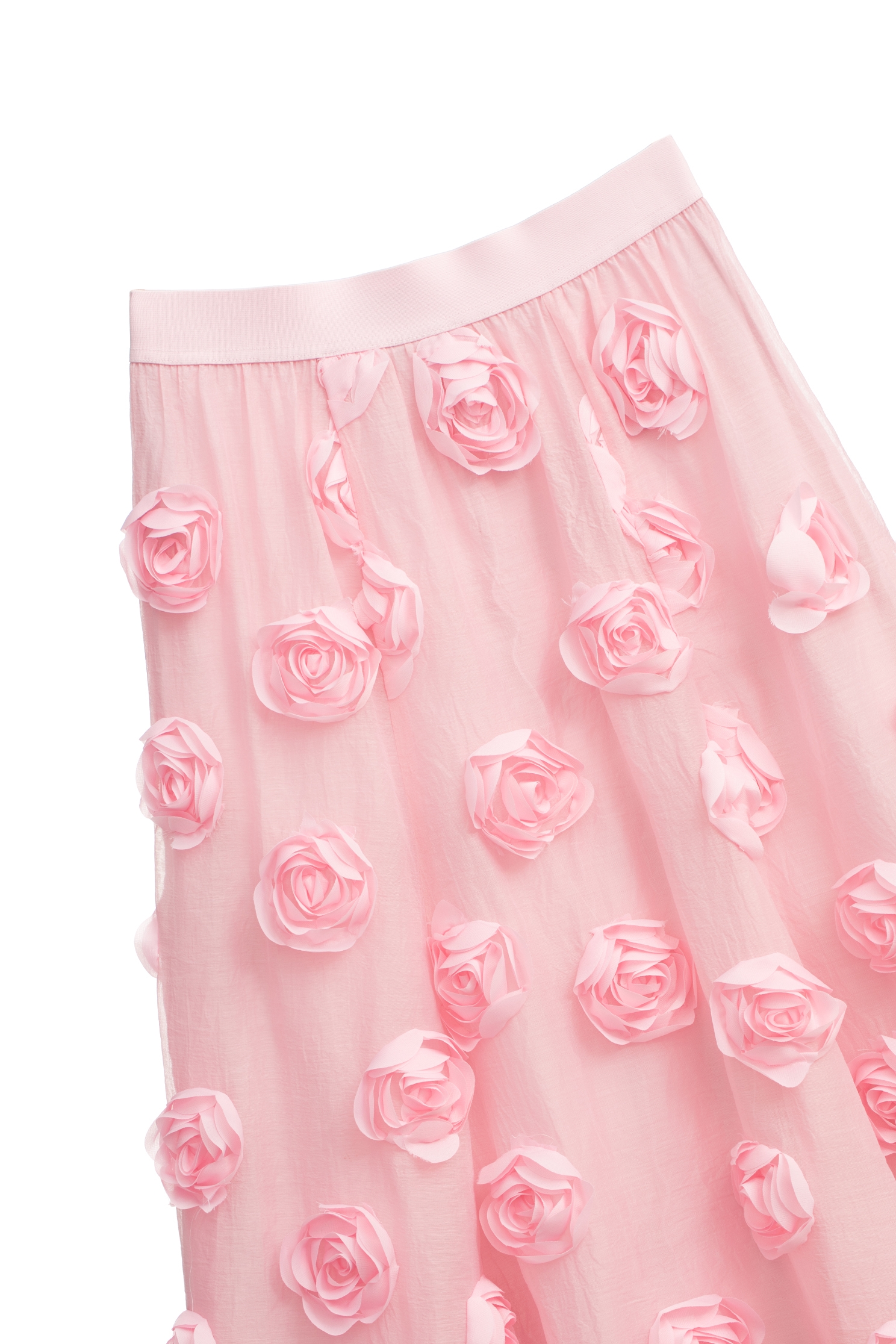 3-D Rose Detail Pink Skirt3-D Rose Detail Pink Skirt,Season (SS) Look,Midi skirts