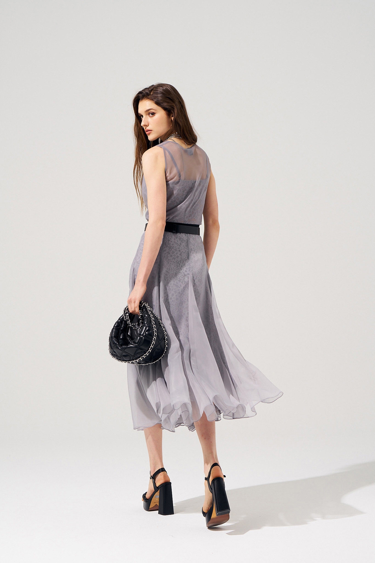 Inner Lace Detail Grey Organza SkirtInner Lace Detail Grey Organza Skirt,Season (SS) Look,Lace,Lace skirts,Midi skirts