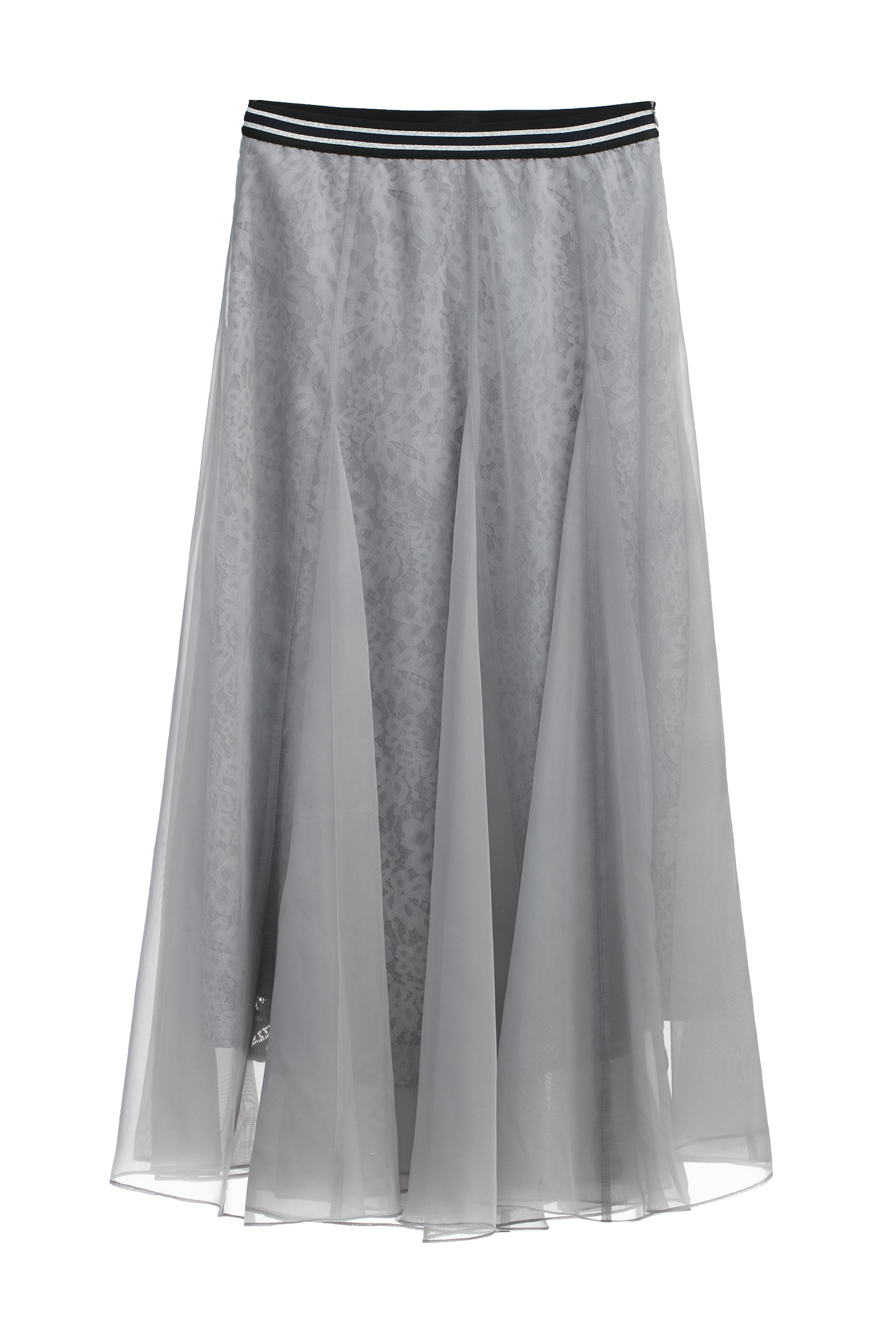 Inner Lace Detail Grey Organza SkirtInner Lace Detail Grey Organza Skirt,Season (SS) Look,Lace,Lace skirts,Midi skirts