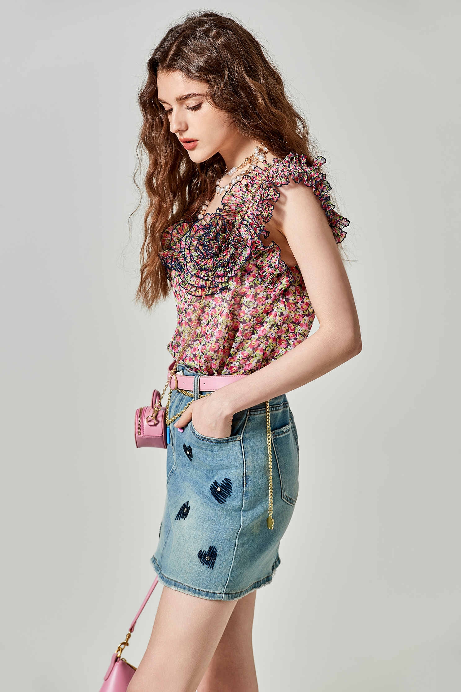 Embroidered Heart Pattern Denim SkirtEmbroidered Heart Pattern Denim Skirt,Embroidered,Season (SS) Look,Denim,Denim mini skirts,Denim skirts,Mini skirts