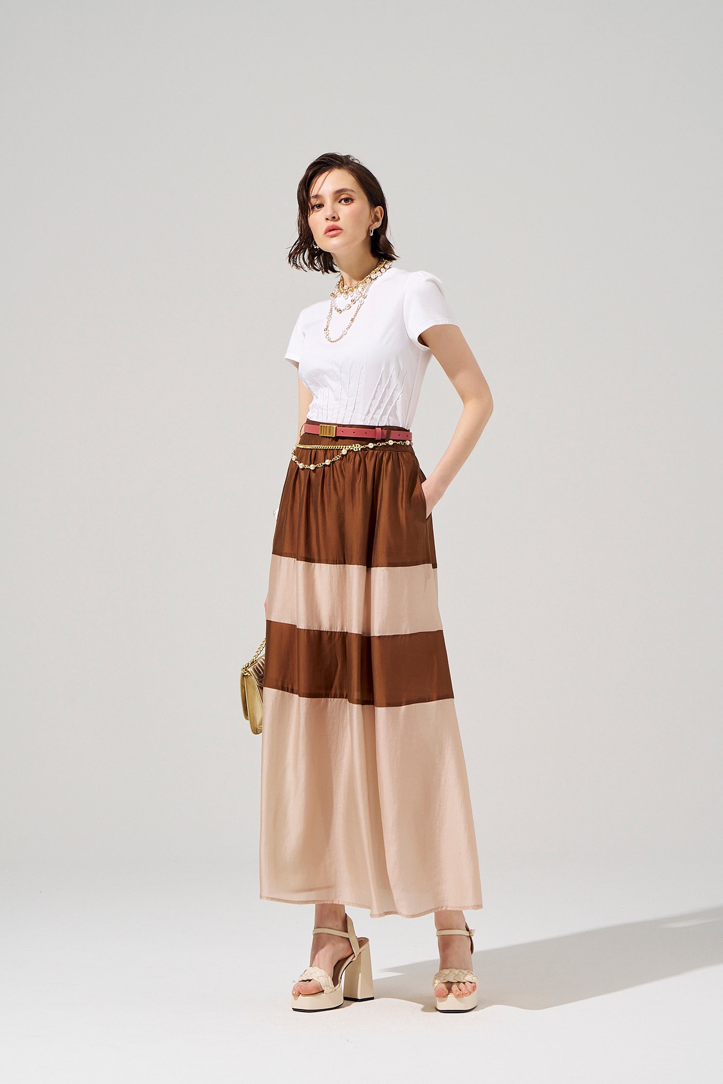 Colour Block Caramel SkirtColour Block Caramel Skirt,Season (SS) Look,Midi skirts