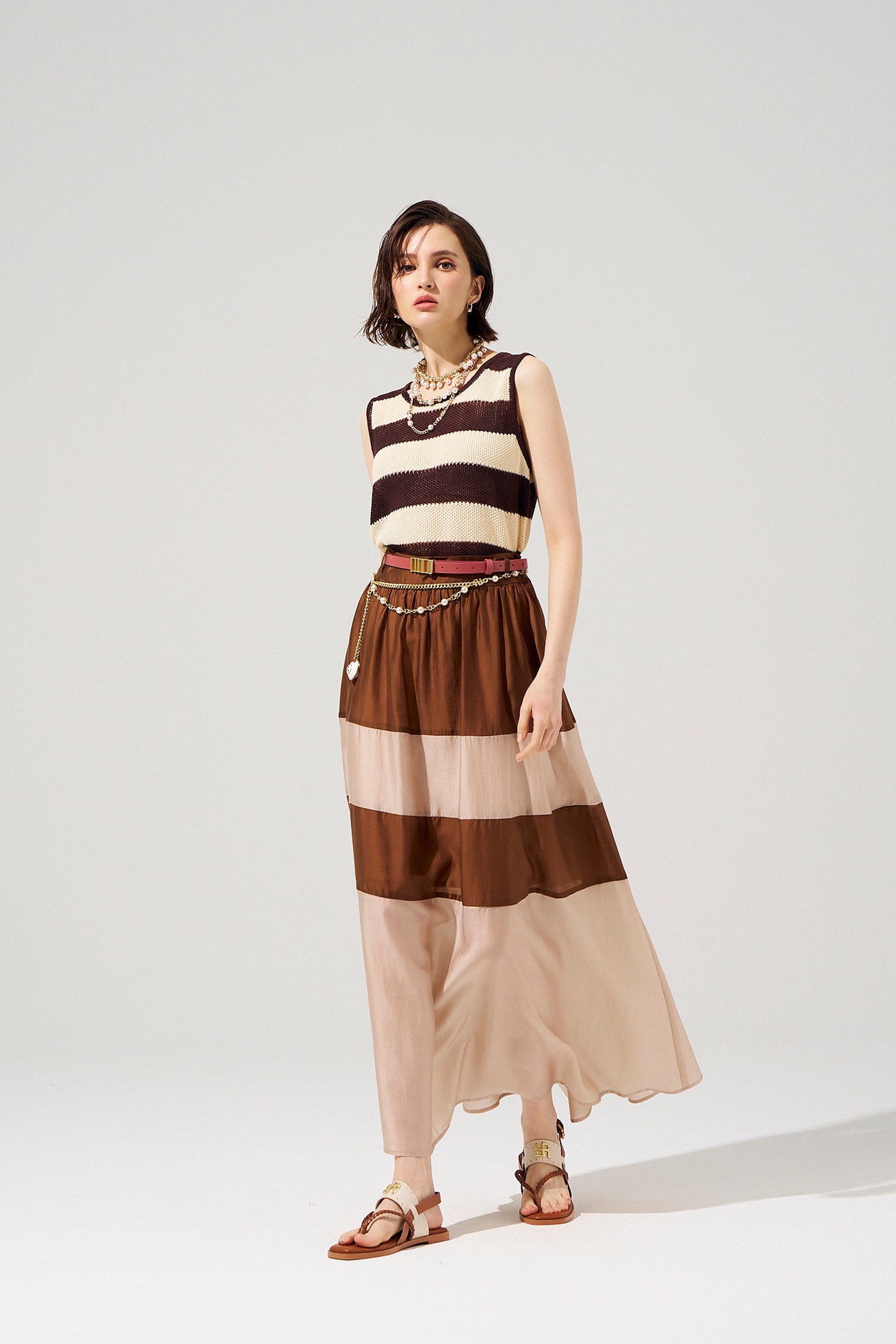 Colour Block Caramel SkirtColour Block Caramel Skirt,Season (SS) Look,Midi skirts