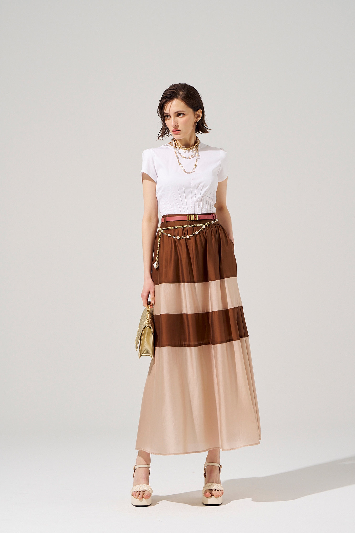 Colour Block Caramel SkirtColour Block Caramel Skirt,Season (SS) Look,Midi skirts